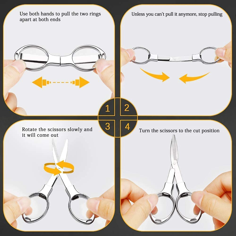 Stainless Steel Folding Retractable Safe, Portable Scissors Handmade Mini Sharp Scissors, for Travel School Office Crafts Home Camping Fishing Scissors Home Office, Safe Portable Scissors image number 6