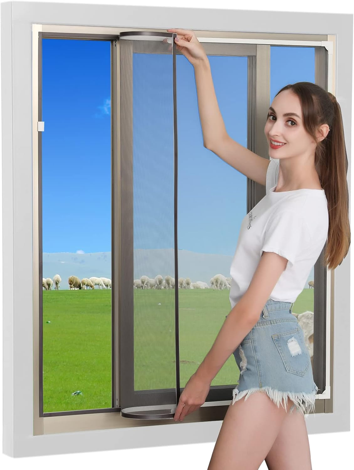 DIY Adjustable Magnetic Window Screen Max 56"X35"(143X89Cm) Fits Magnet Screen Mesh Easy Installation White Frame High Density Mesh image number 5