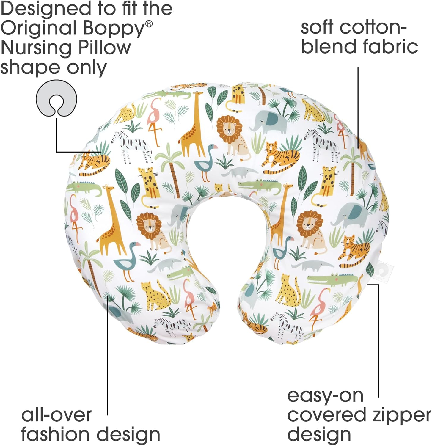 Boppy Original Support Nursing Pillow Cover, Colorful Wildlife, Soft Cotton Blend, Fits All Boppy Original Nursing Supports for Breastfeeding, Bottle Feeding, and Bonding, Cover Only image number 3