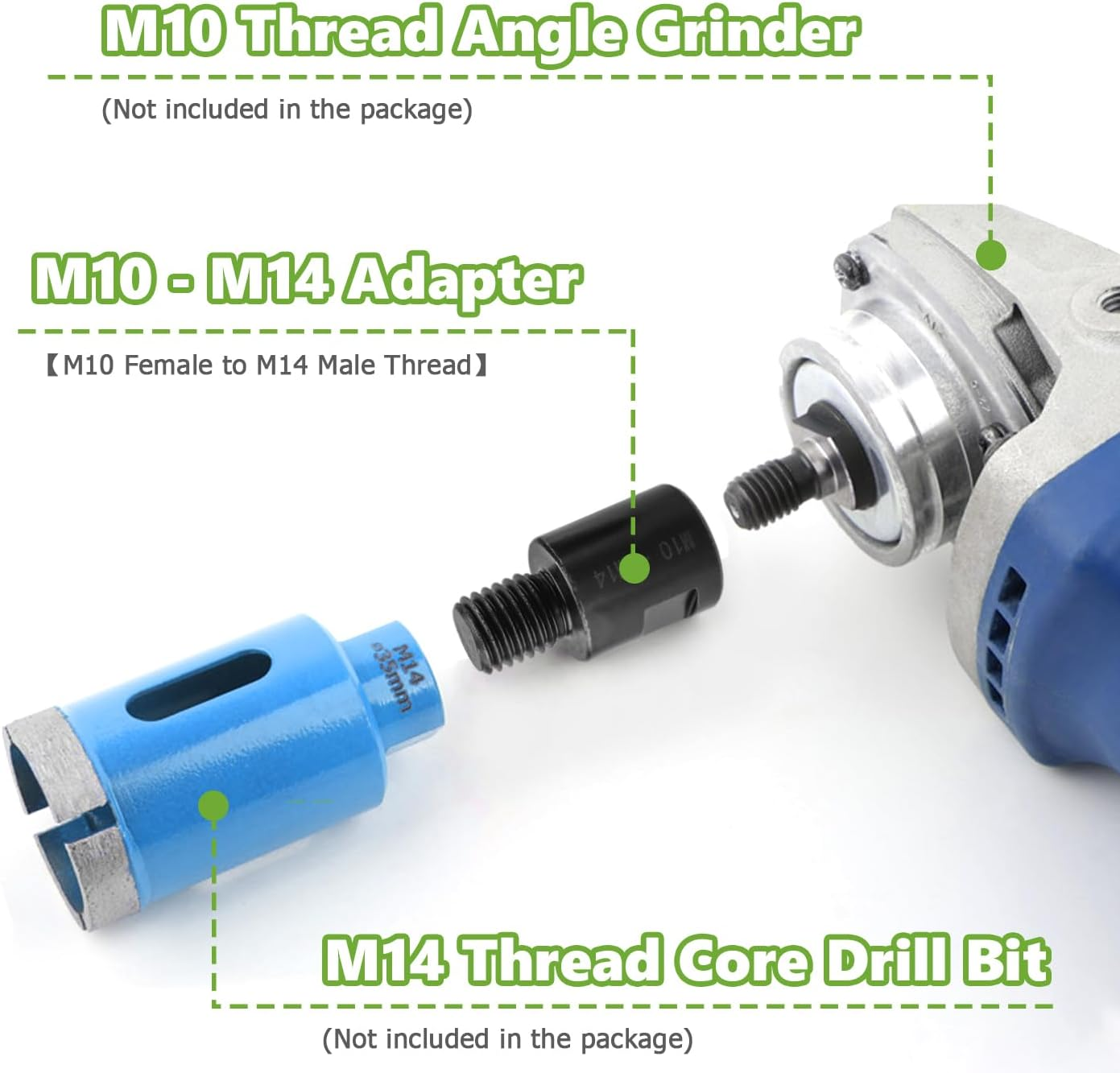 Bestgle 2 Pcs Angle Grinder Adapters M10 Female to M14 Male Thread Converter Rod Polisher Grinder Attachment for Angle Grinder Polisher Diamond Core Bit Interface Converter image number 3