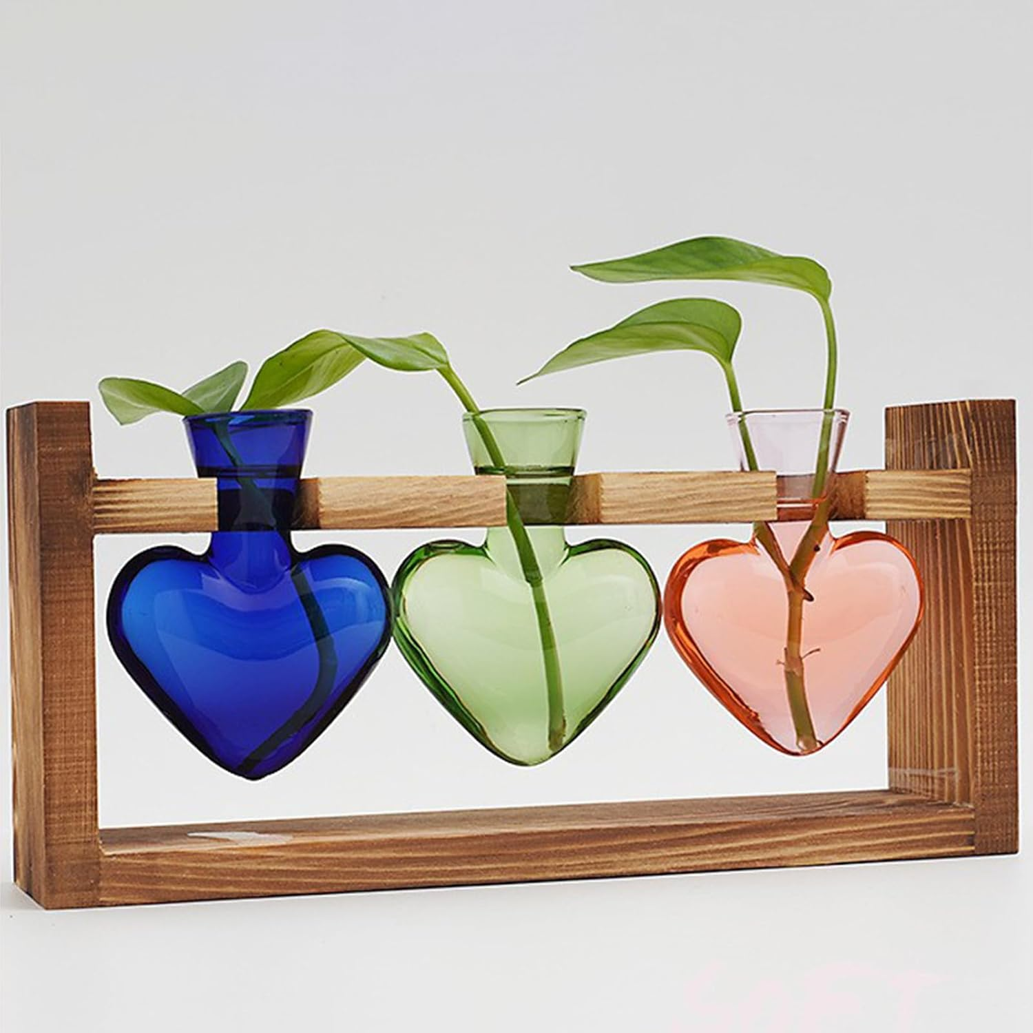 Propagation Vases for Plants - Glass Vase Heart Shape Propagation Station | Gardening Supplies, Tabletop Planter with Wooden Stand, Flower Vase, Garden Decor Terrarium image number 1