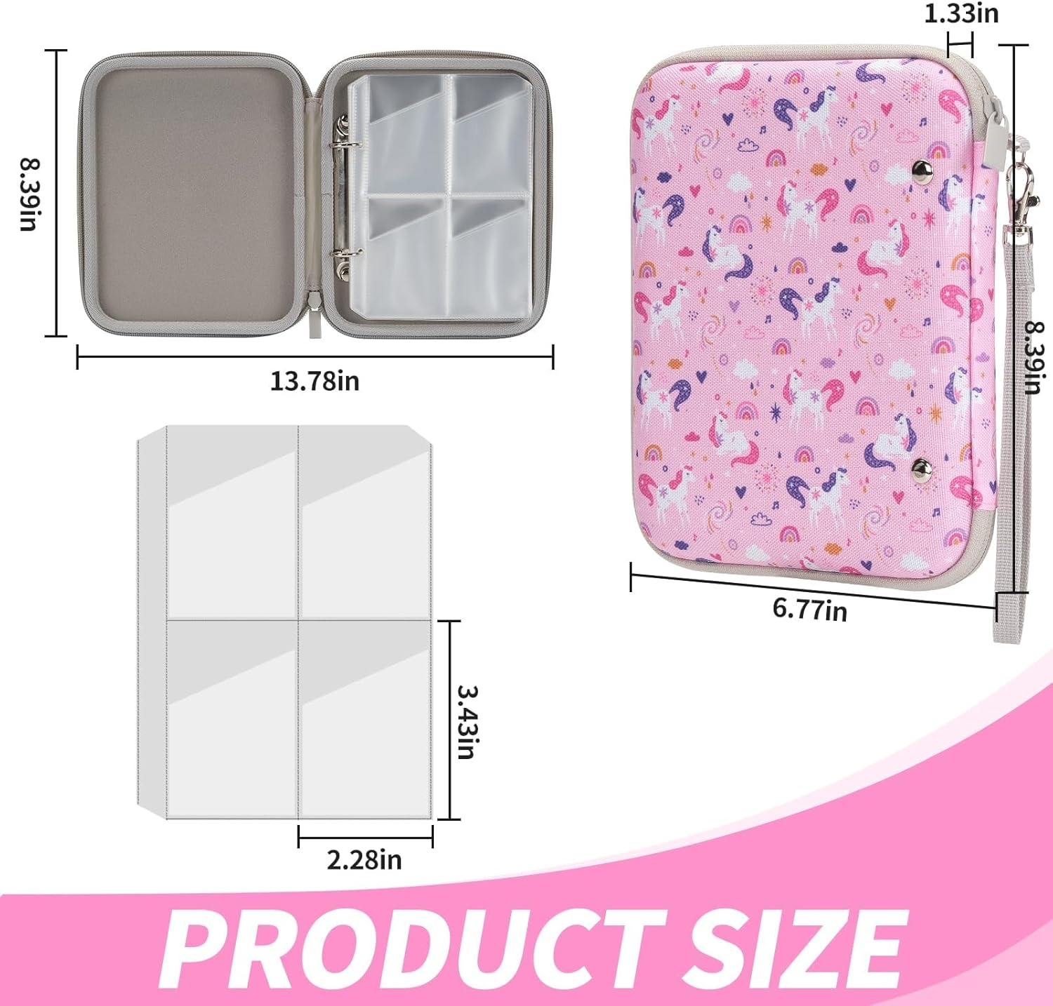 Card Storage Case Compatible with Yoto, 80 Pockets Case for Mini Audiobook Cards, Portable Yoto Card Holder with Zipper, Card Binder Holder with Sleeves for Travel(Pink-Unicorn) image number 3