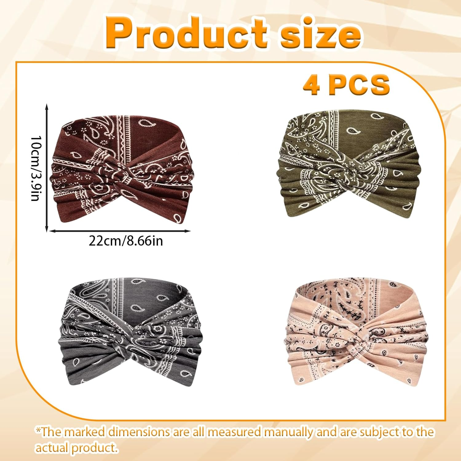 Pack of 4 Women'S Summer Headscarves - 7 Inch Extra Wide Hair Bands Thin Hair Band Women'S Elastic Headscarf Soft Boho Multicoloured Headband for Yoga, Cosmetics, Sports & Hair Accessories Summer image number 5