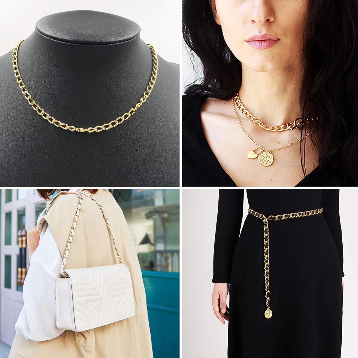 ALEXCRAFT 16.4Feet Gold Plated Brass Curb Chain Twisted Chunky Link Chains Bulk with Spool for Jewelry Making image number 1