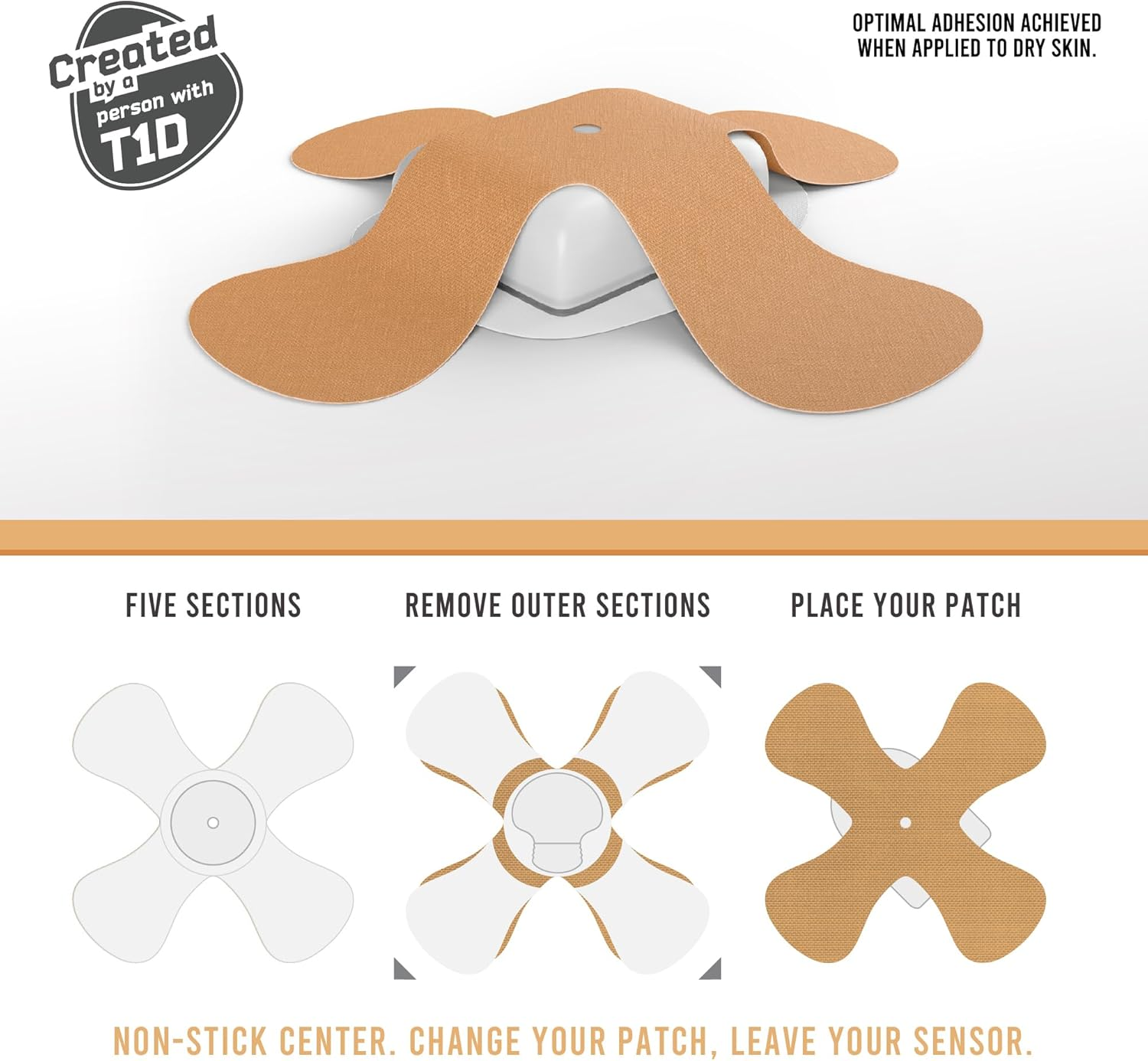 Not Just a Patch X-Patch CGM Sensor Patches (20 Pack) - Water Resistant Omnipod 5 Adhesive Patches - Durable for Active Lifestyle for 10-14 Days - Compatible with Dexcom G6, Libre 2 in Beige image number 3