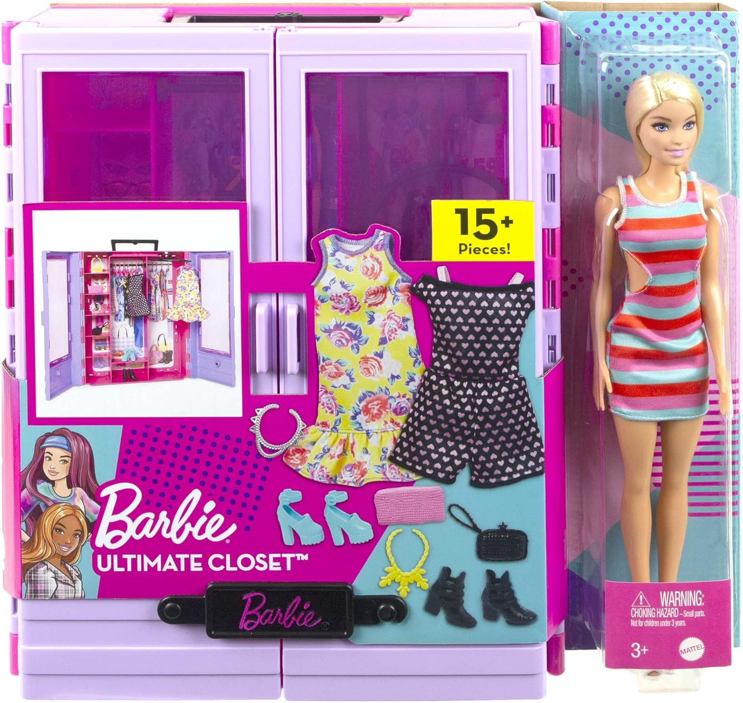 Barbie Fashionistas Ultimate Closet Portable Fashion Toy with Doll, Clothing, Accessories and Hangers, Gift for 3 Years Old and Up image number 5