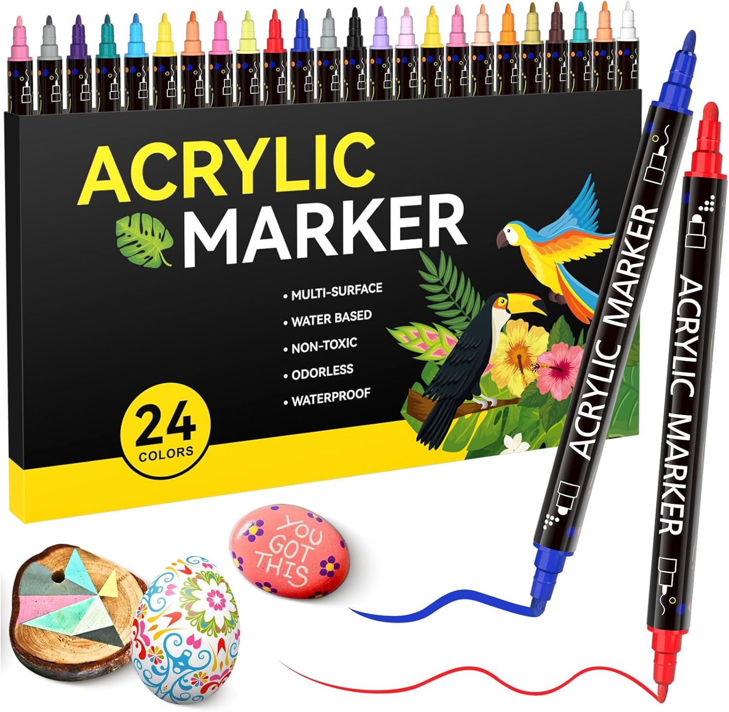 ZDY Dual Head Acrylic Pen, Suitable for Rock Painting, Wood, Glass, Stone, Metal, Ceramics, Etc., 0.5MM Fine Dot Dual Head Acrylic Paint Pen Set, Art Supplies, Acrylic Markers for DIY Card Making (18) image number 3