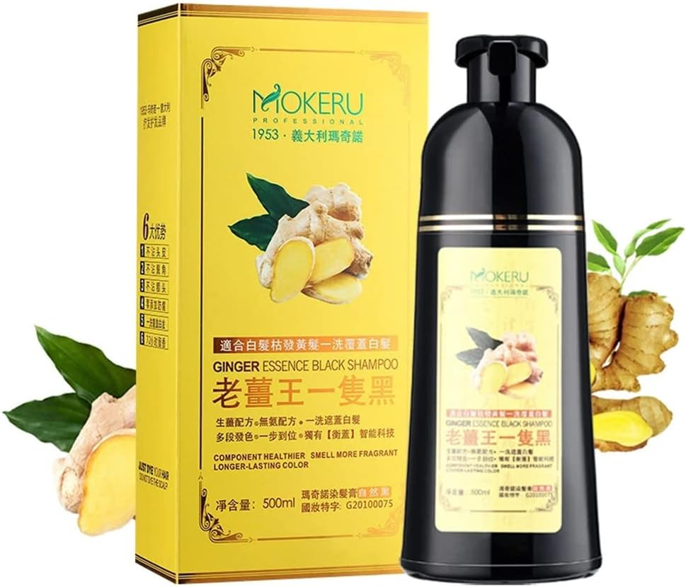 Ginger Shampoo Herbal Natural Fast Blacking Gray Hair Dye Black Shampoo Dye for Hair Coloring Anti-Hair Loss Hair Care Natural Black Hair Shampoo