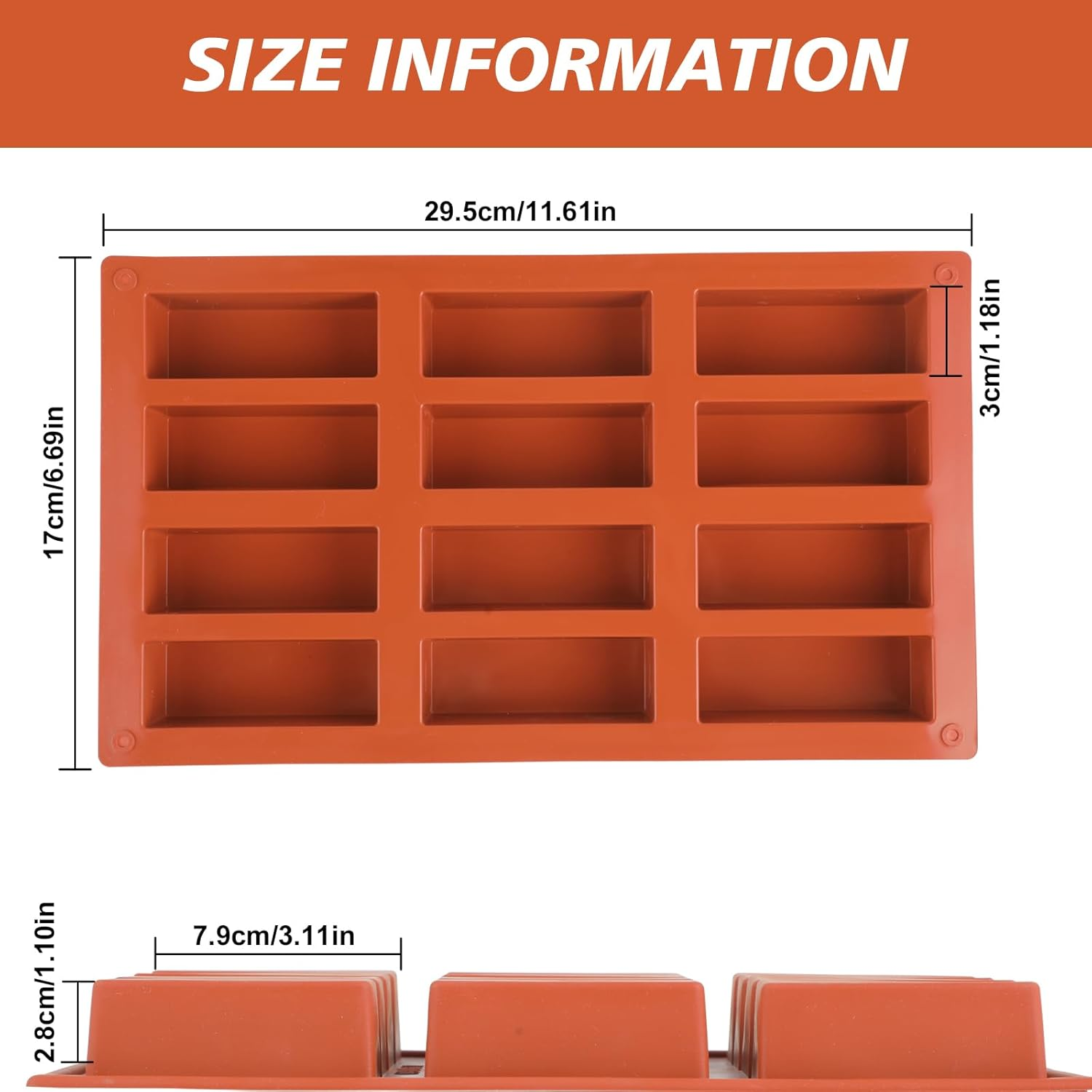 Pack of 2 Cereal Bars Baking Mould, Silicone, 12 Cavities Bar Silicone Mould, Non-Stick Silicone Mould, Rectangular Cereal Bar Mould for Energy Bars, Brownies, Cheesecakes, Muffins, Pudding and More. image number 3