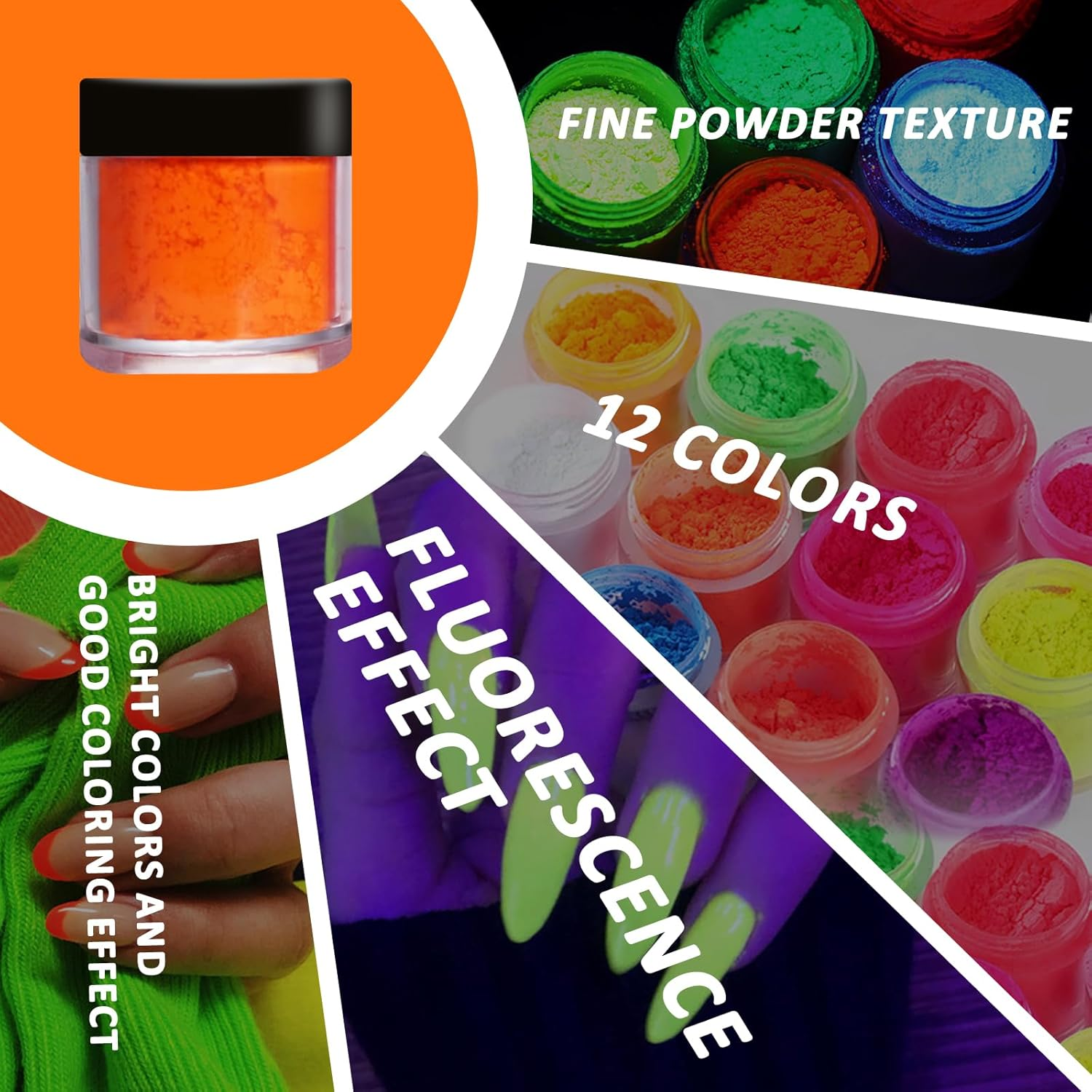 Enmart Fluorescent Nail Powder, Neon Phosphor Pigment Powder Set, Ultrafine Luminous Nail Pigment Dust for DIY Nail Decoration, Waterproof Glitter Eyeshadow, 12 Colors image number 1