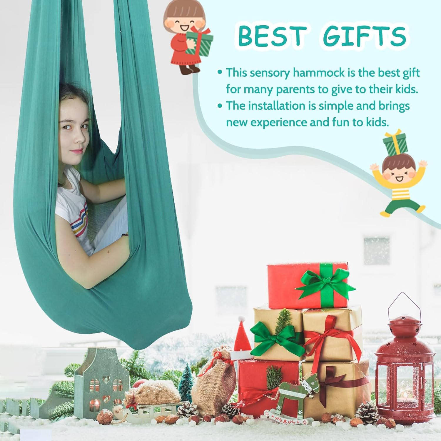 TOPARCHERY Indoor Therapy Swing W/More Special Needs, Cuddle Hammock Ideal for Autism, ADHD, Aspergers and Sensory Integration Snuggle Swing Hammocks (Green) image number 5