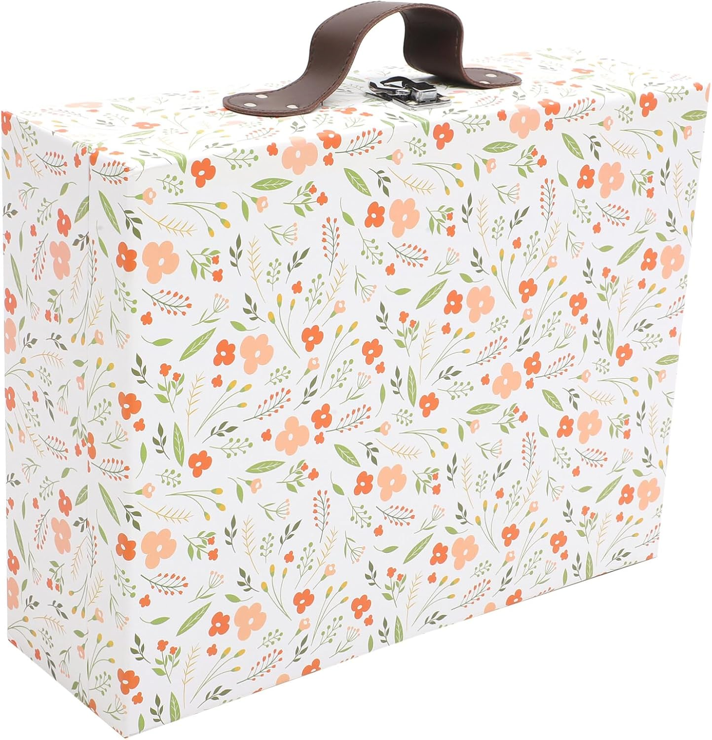 PRETYZOOM Paperboard Suitcase Portable Floral Print Luggage Case Decorative Travel Cardboard Storage Box with Handle for Wedding Birthday New Year image number 5