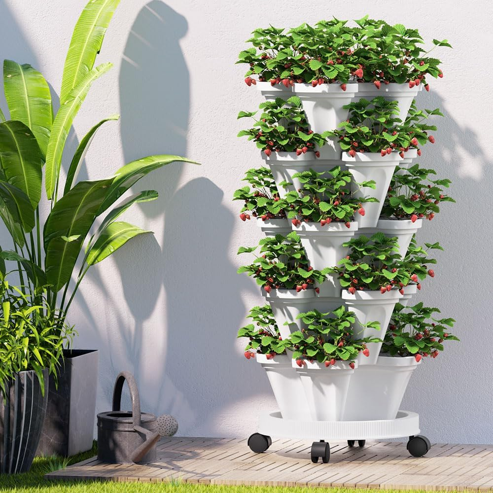 GREEN FINGERS Garden Bed 5 Tier Vertical Garden Strawberry Stackable Planters image number 1