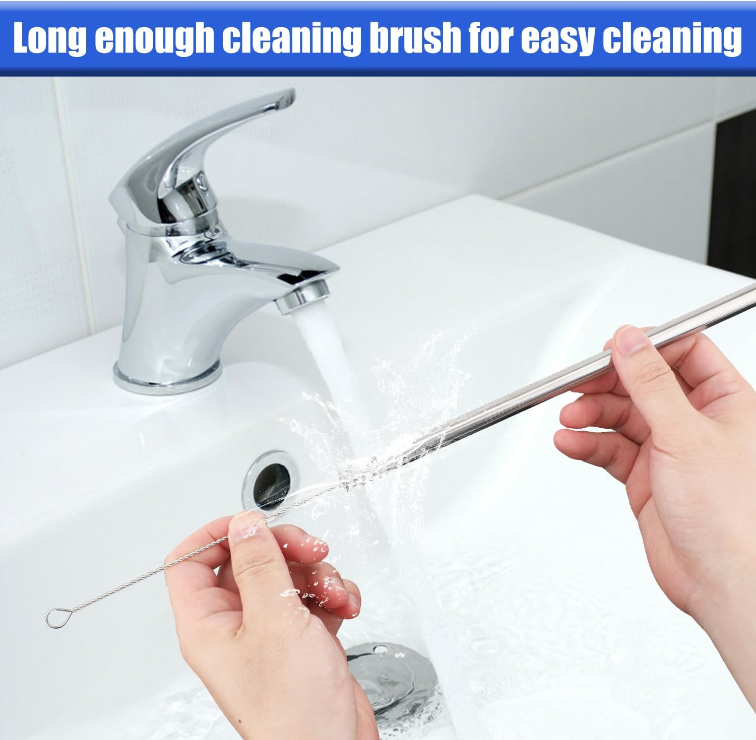 4Pcs Metal Press in Straw Replacement with 2Pcs Straw Brushes for Hydro Flask, Silver Stainless Steel Practical Straws Replacement Accessories Compatible with Hydroflask Wide Mouth Water Bottle 64Oz image number 4