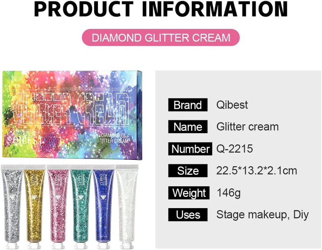 Pop Eye Shadow Sequin Cream Face Body Glitter Polarized Sequin Cream High Light Dazzle Color Brightening Set Stage Makeup， 6-Color Suit image number 5