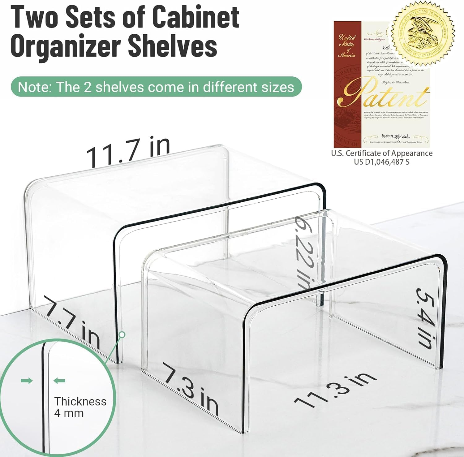 Clear Cabinet Organizer, Kitchen Organizers and Storage, Display Pantry Cabinet Shelf Room Decor Countertop Desk Organizer Shelves, Patented Spice Organization, 2 Packs image number 1