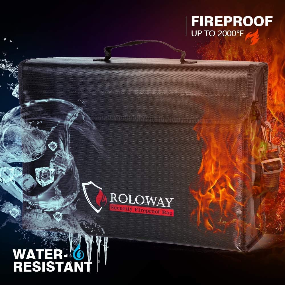 ROLOWAY Large (17 X 12 X 5.8 Inches) Fireproof Bag, XL Fireproof Document Bags with Bonus Bag, Fireproof Safe and Water Resistant Bag for Money, Legal Documents, Files, Valuables image number 3