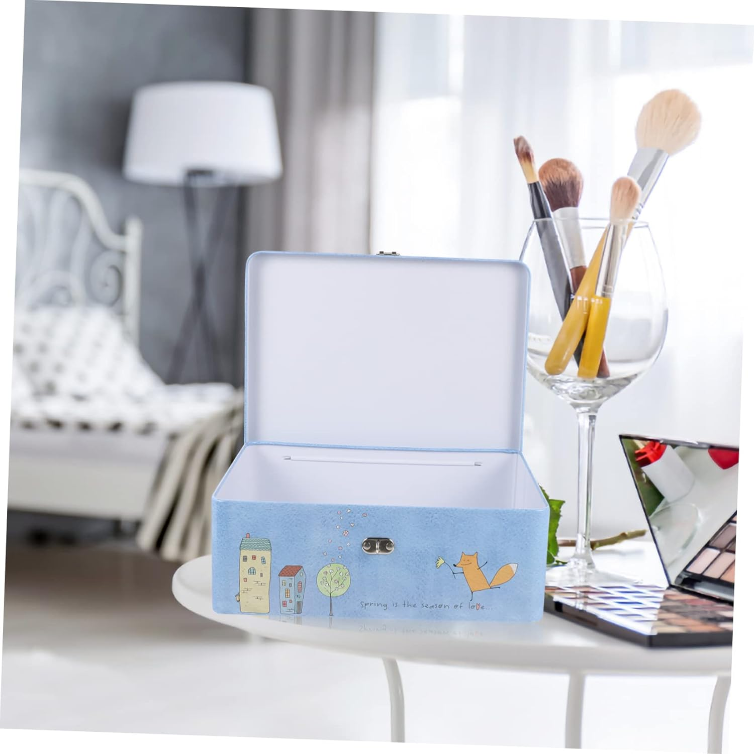 Vintage Tin Box Lock Large Portable Storage Keepsake Box Desktop Organizer for Home Office Use Key Lock image number 2