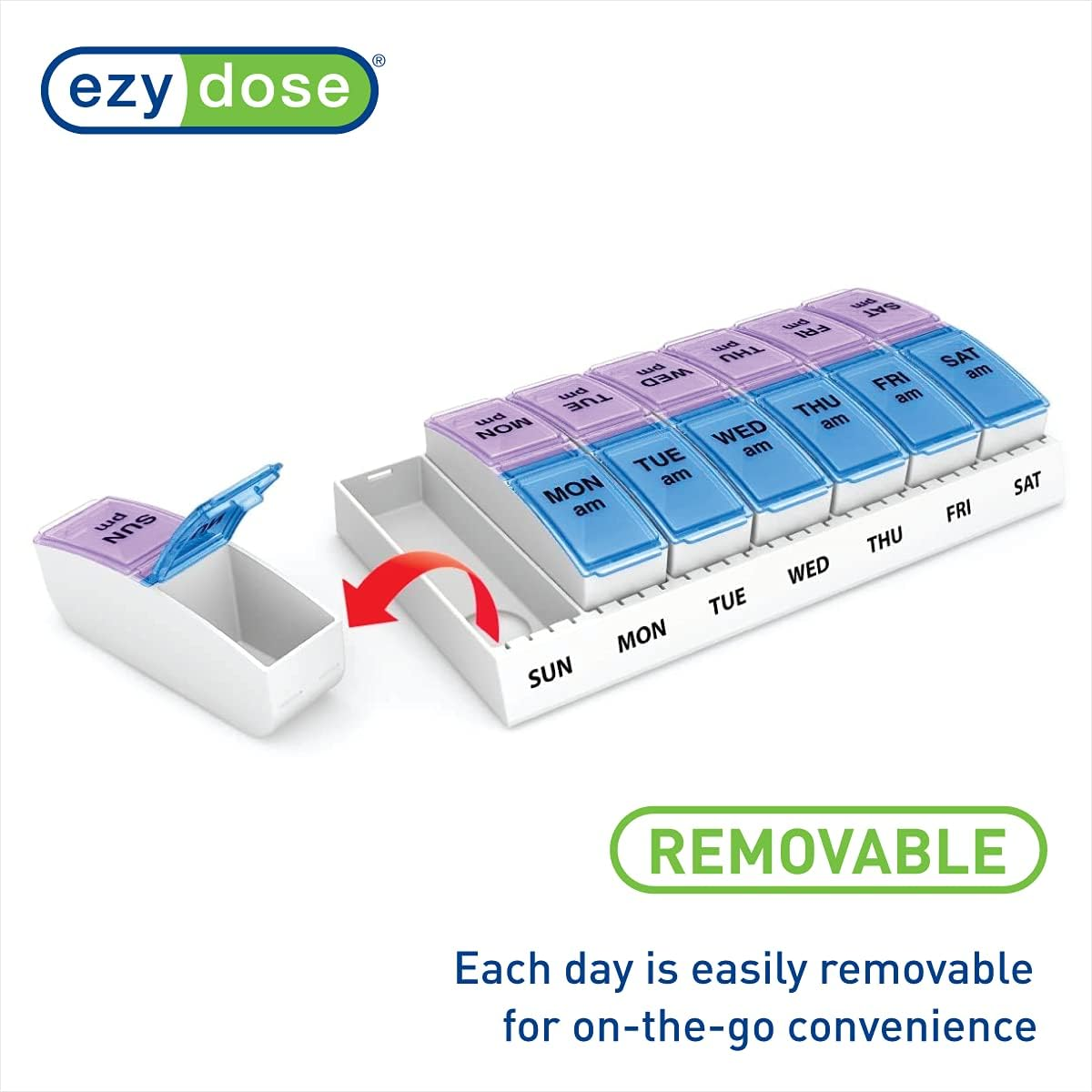 Ezy Dose Weekly AM/PM Travel Pill Organizer and Planner │ Removable AM/PM Compartments │ Great for Travel (Small) image number 5