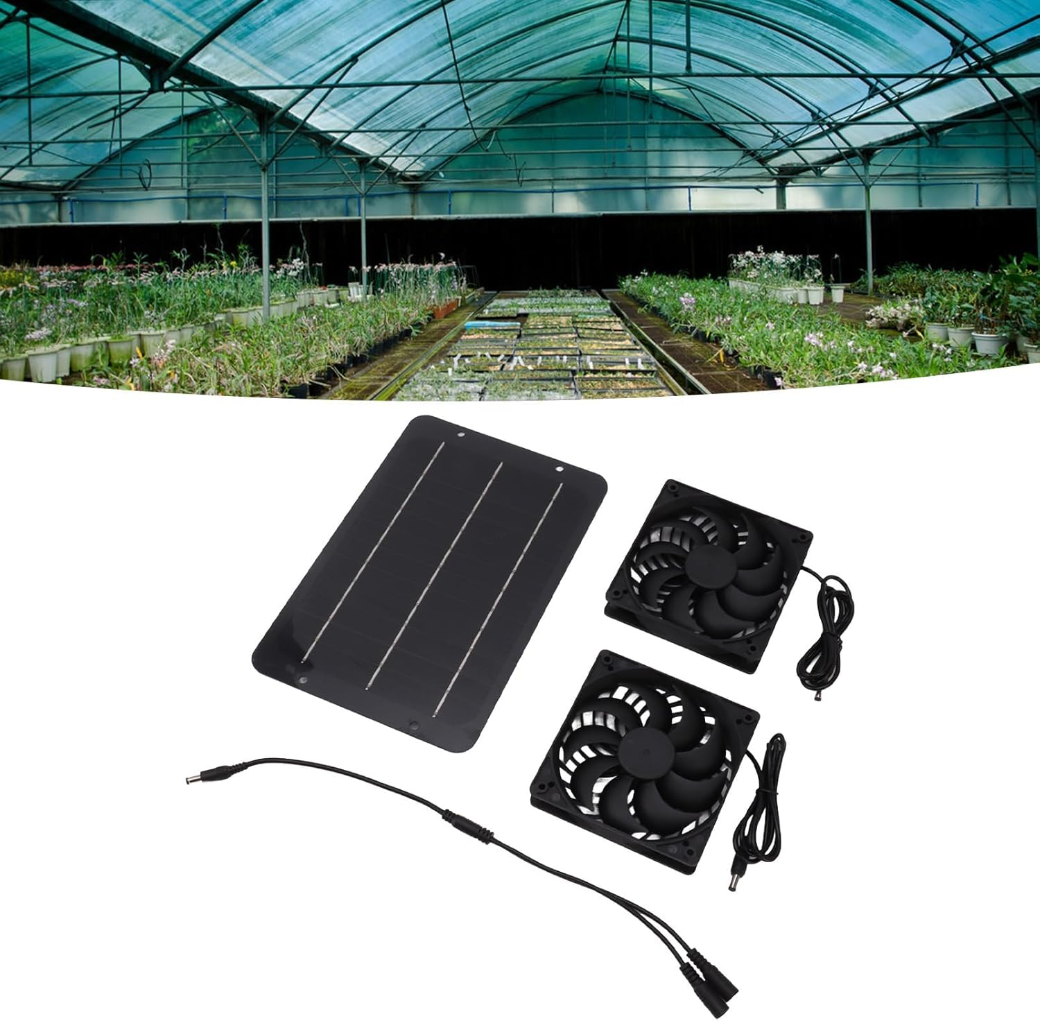 Chicken Coop Solar Fans Solar Powered Fan, 10W Solar Panel Waterproof with Dual Solar Exhaust Fan for Greenhouse, Shed, Chicken Coop, Pet Houses, Dog House, RV image number 2