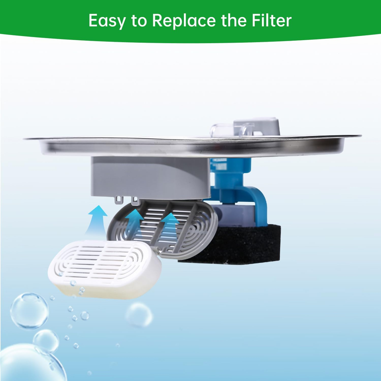 6 Pack Cat Water Fountain Filters,Replacement Filters & Replacement Pre-Filter Sponges for 3.2L/108Oz Pet Water Fountain with Water Level Window image number 1