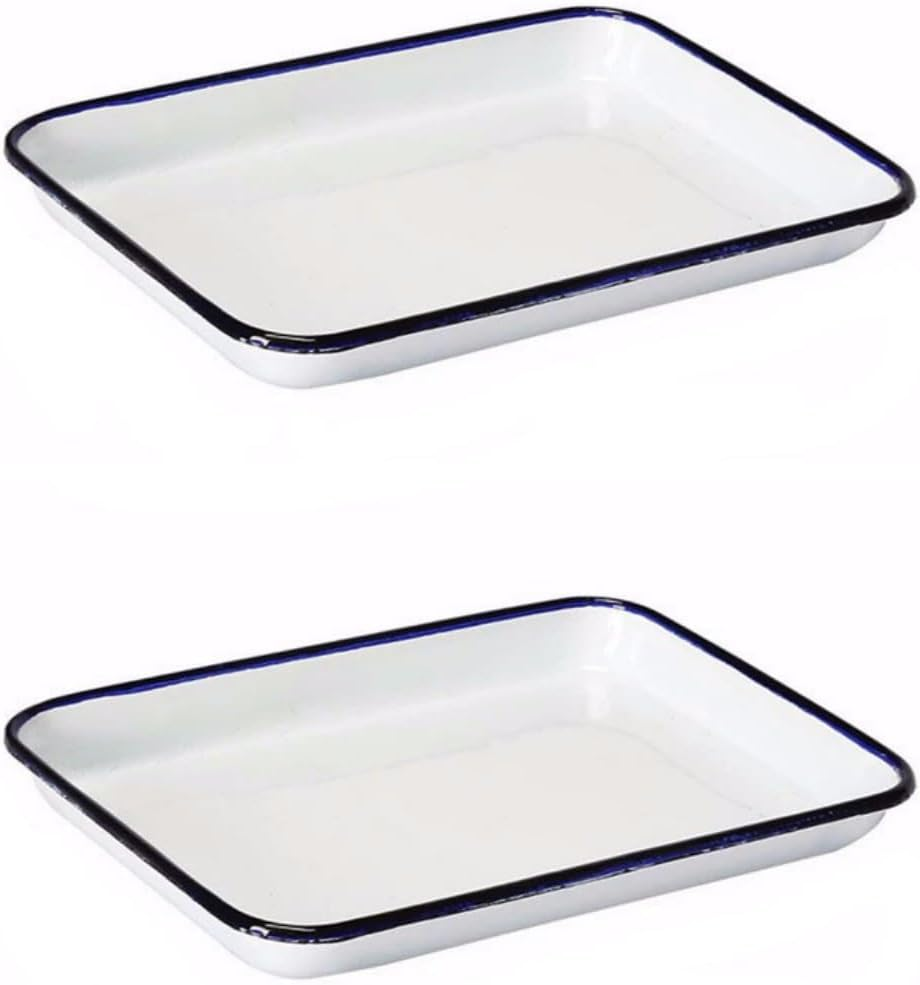 2-Piece Enamel Baking Dish Set - Rectangular Multi-Functional Roasting Pan and Serving Tray for Cakes, Pies Home Kitchen or Restaurant Use. image number 2