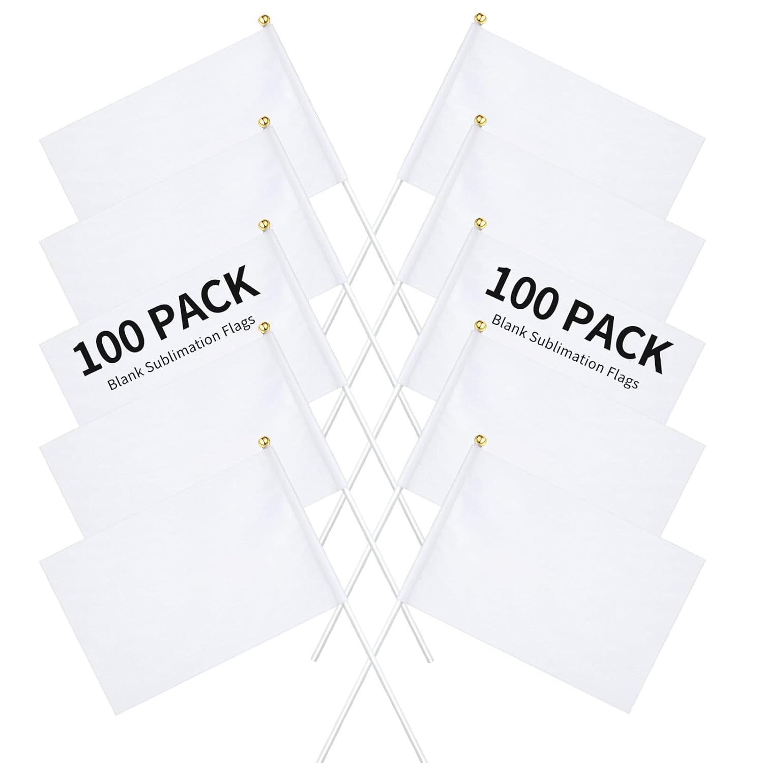 100 Pack Sublimation Flags Blank, White Flag Blank Flag Small Flags on Sticks, Blank Flags to Decorate Make Your Own Flag, Sublimation Garden Flag Blank for DIY (White) image number 2
