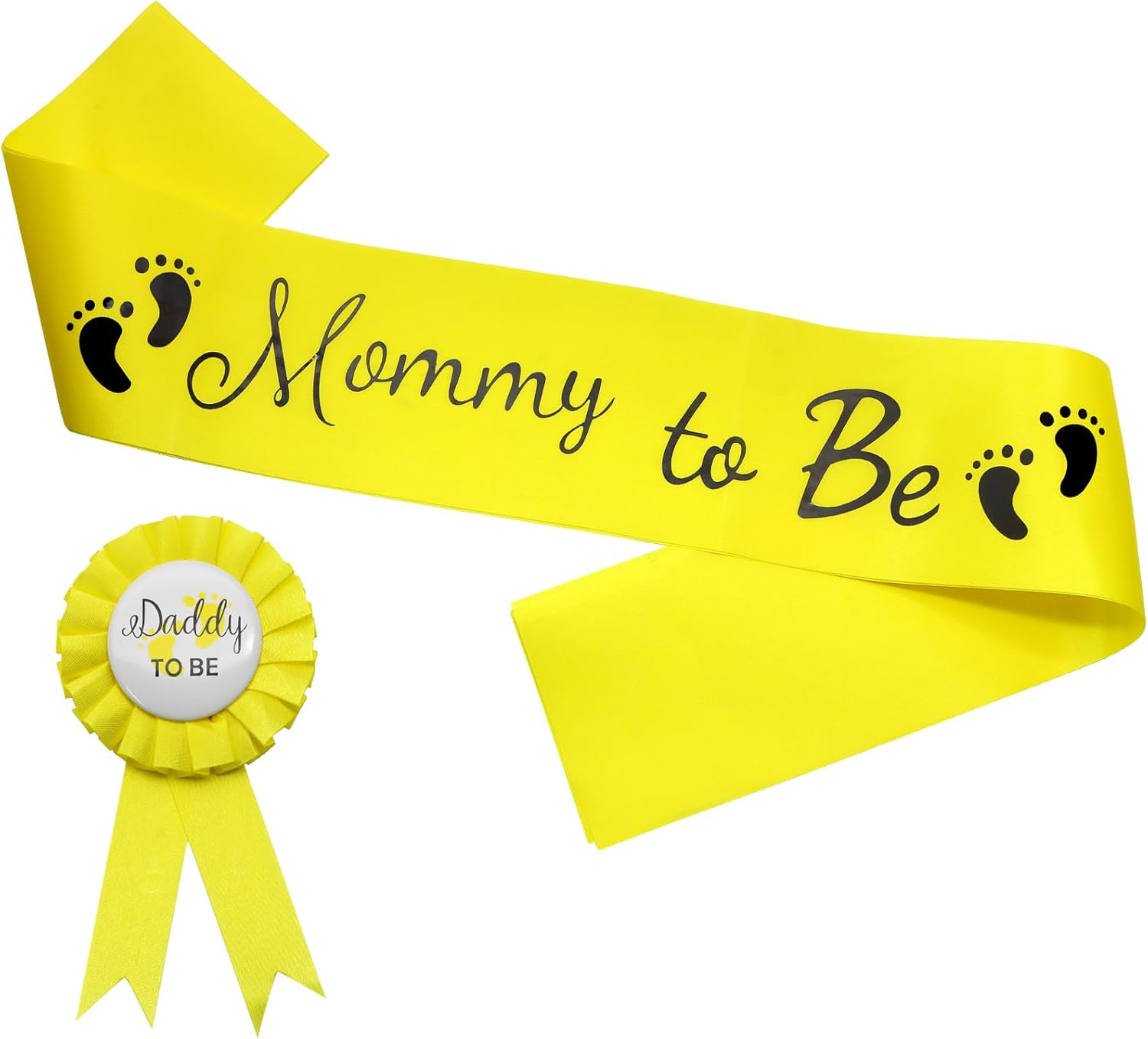 MILVOWOC 2 Pack Baby Shower Sash Set - Yellow Mommy to Be Sash & Daddy to Be Badge for Pregnancy Parties, Gender Reveals Gift with Satin Ribbon & Glossy Texture Baby Shower Decorations - Blue image number 6