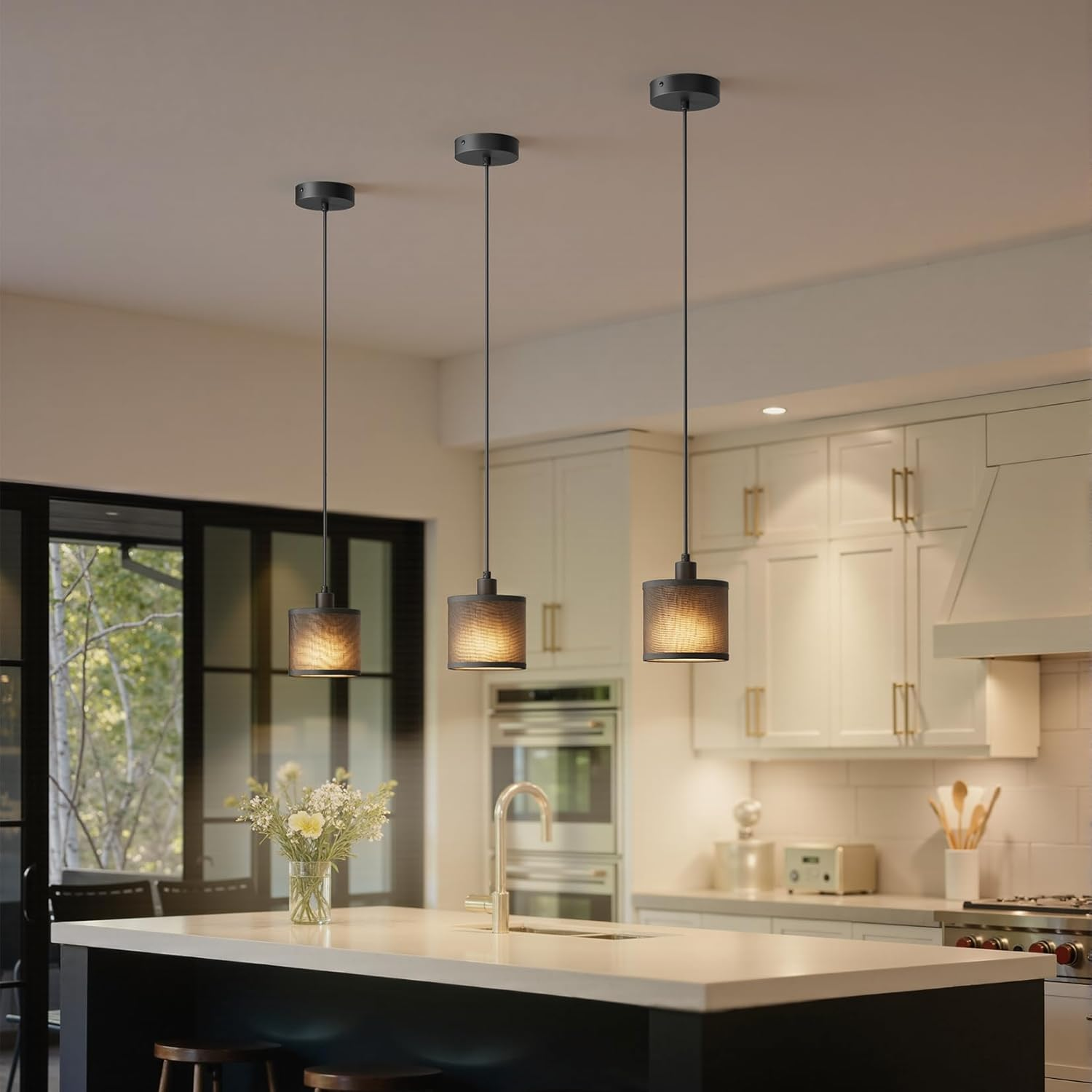 Klighten 3 X E14 Pendant Light, Modern Design, Height Adjustable, Simple Hanging Lamp for Dining Table, Living Room, Kitchen, 40 W Max, Bulb Not Included, Black image number 1