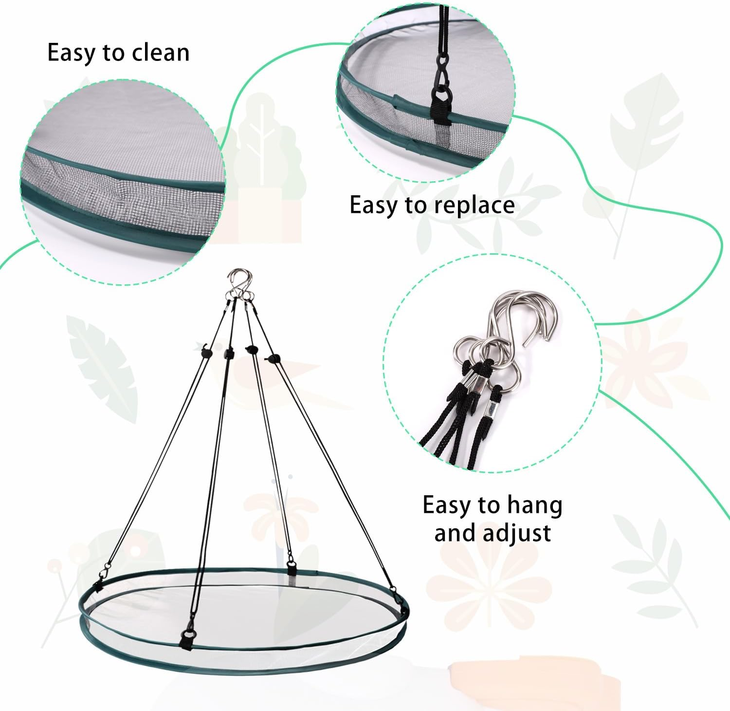 Lyreh 2 Pcs Bird Seed Shell Trays with 8 Pcs Hooks, Hanging Bird Seed Tray Holder Platform Feeder for Attracting Birds Outdoors Backyard Home Garden