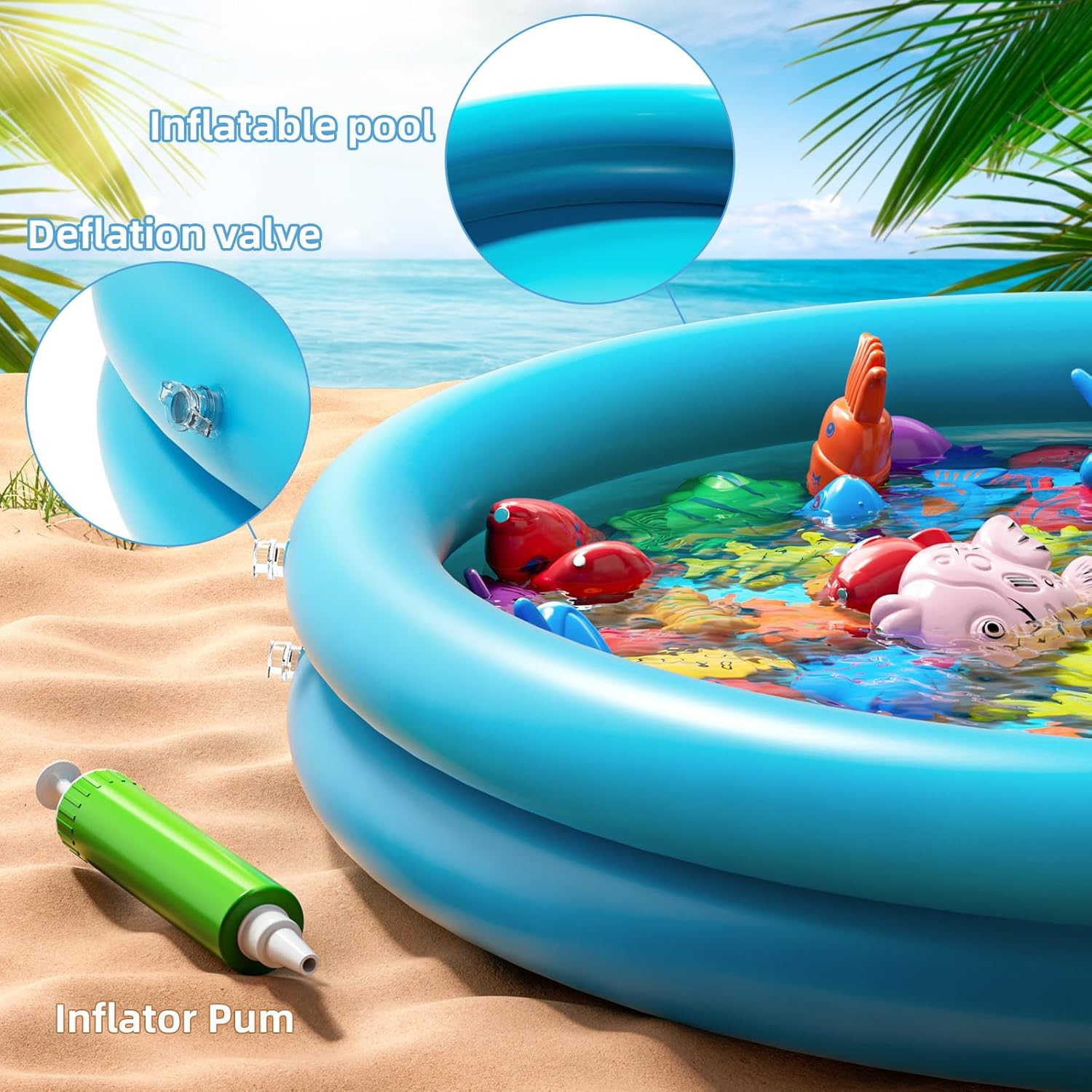 Pool Fishing Toys Games, Water Table Bathtub Toy with Inflatable Pool Pole Rod Net Plastic Floating Fish, Birthday Gifts for Kids Age 3 4 5 6 Year Old,Kids Outdoor Toys image number 1