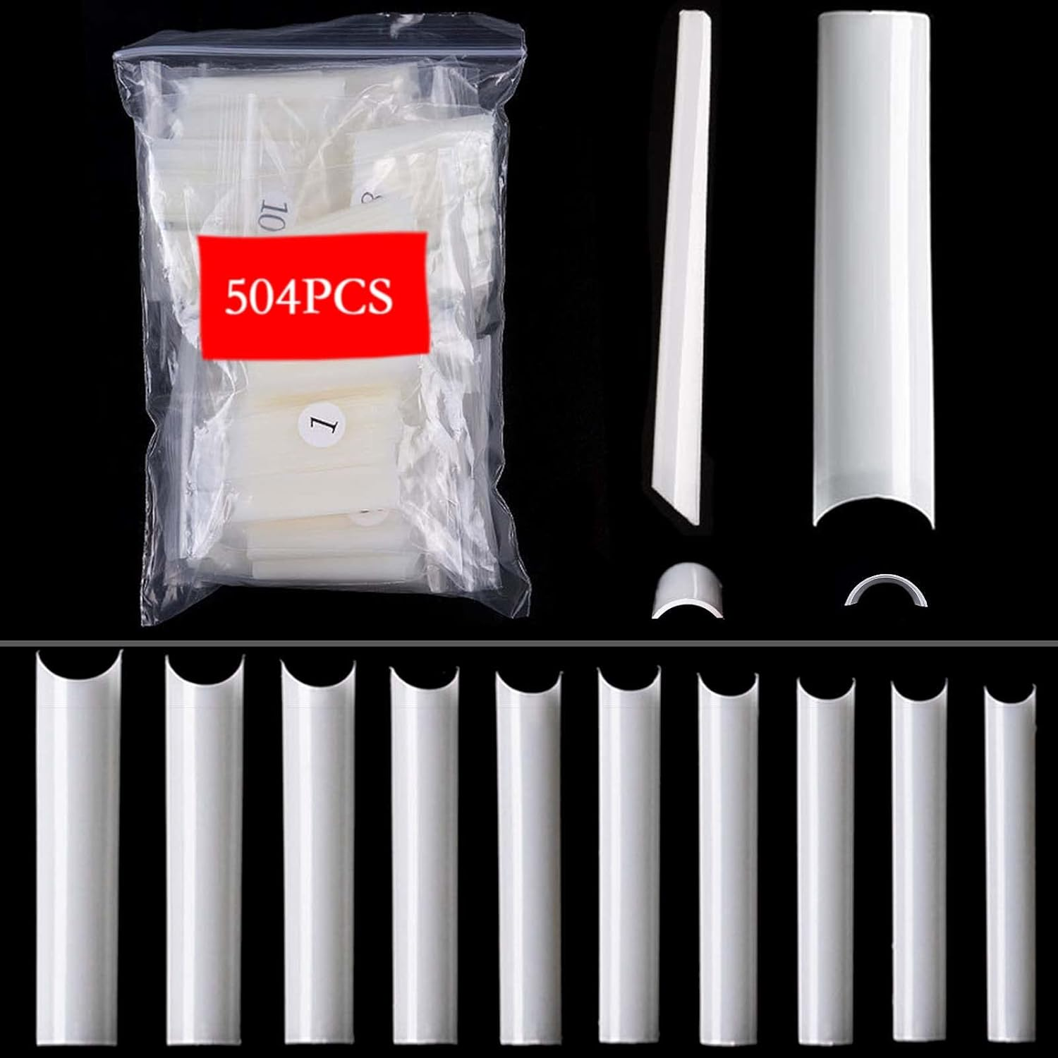 U-Shinein Nail Tips, Natural Coffin Half Cover Ballerina Fake Nails 12 Sizes, 3XL Square Straight Ballerina Shape False Nail Tips, No C Curved 2.2 Inch Acrylic Nail Tips for Salon Home DIY 504PCS XXXL