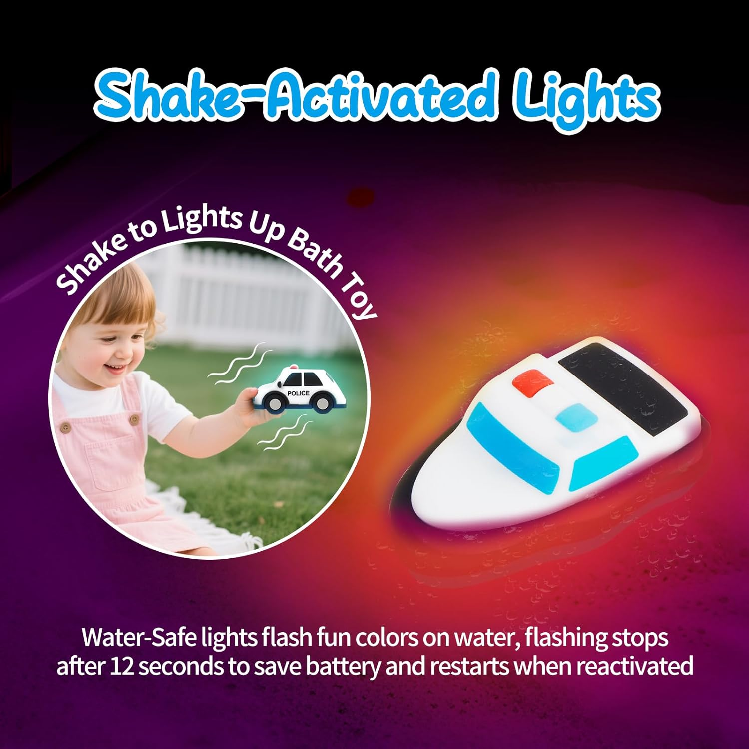 Light up Bath Toy -Tow Truck, 100% Food Grade Silicone Vehicle Bathtub Toys, Shake-Activated Light up Airplane Toy Flash & Lights Color Change, Soft & Squeezable for Baby&Toddler (1 Pack) image number 3