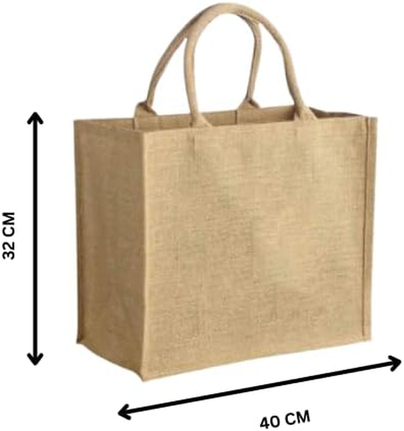 (Pack of 2 Bag) 100% Natural Jute Bags | Reusable Shopping Bag | Hessian Shopping Bags | Eco Friendly Bag (Size 32H X 40W X 18D Cm) | Jute Grocery Bags