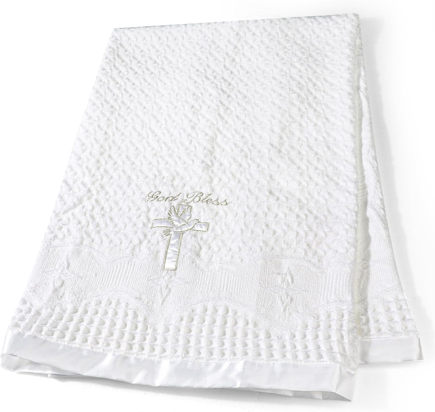 Baby Blanket for Boys Girls God Bless Baptism Christening Shawl White Soft Knit Receiving Swaddle Newborn Unisex Summer Autumn Winter Nursing Cover