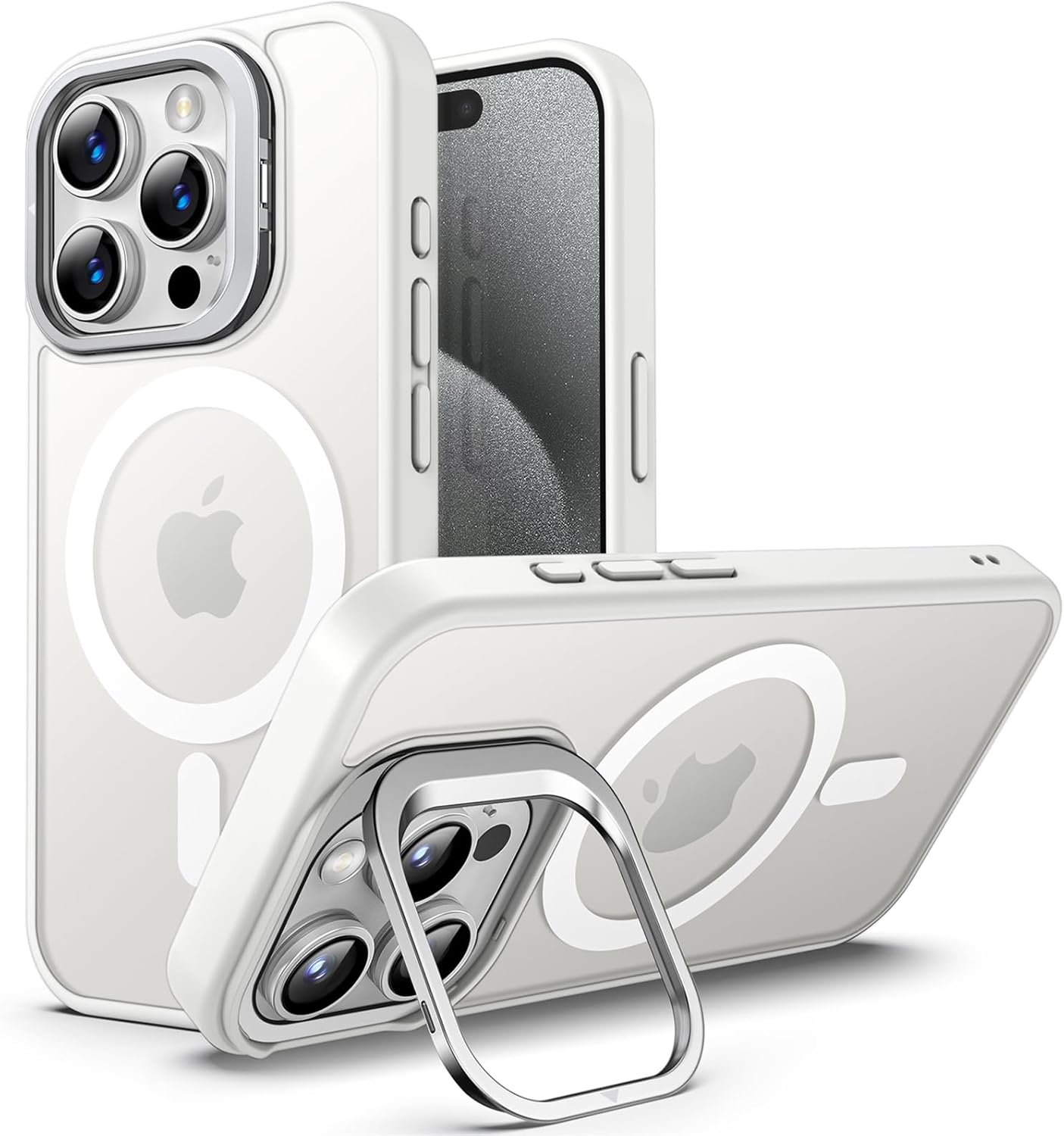 Jetech Kickstand Case for Iphone 15 Pro Max 6.7-Inch Compatible with Magsafe, Built-In Adjustable Camera Stand, Translucent Matte Magnetic Back Slim Shockproof Phone Cover (Black Titanium)