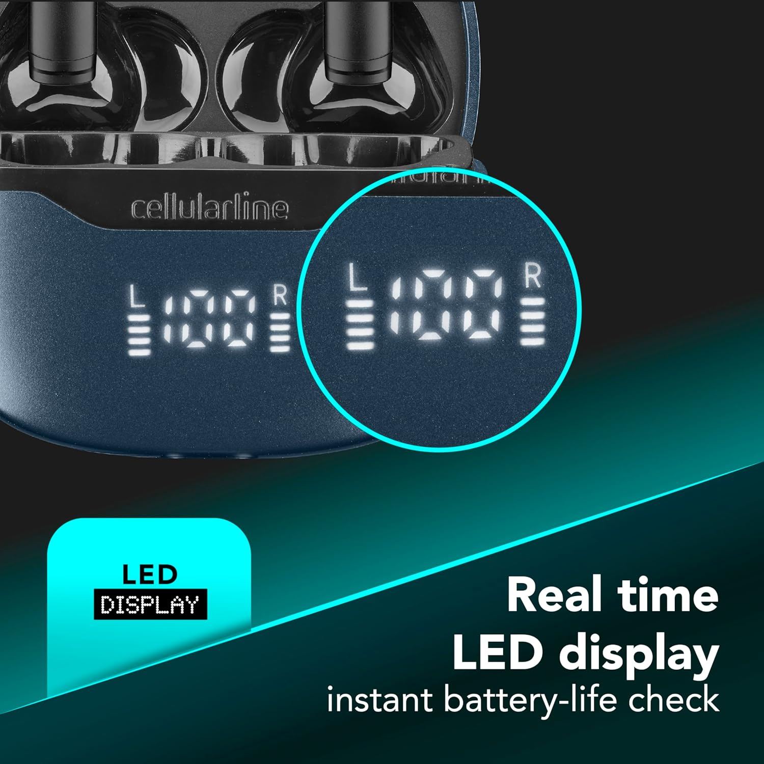 Cellularline Key PRO In-Ear Headphones with ENC, 4 Microphones, LED Display, Multipoint Technology, 30 Hours Playtime, Auto Pairing and Touch Control, Black image number 5