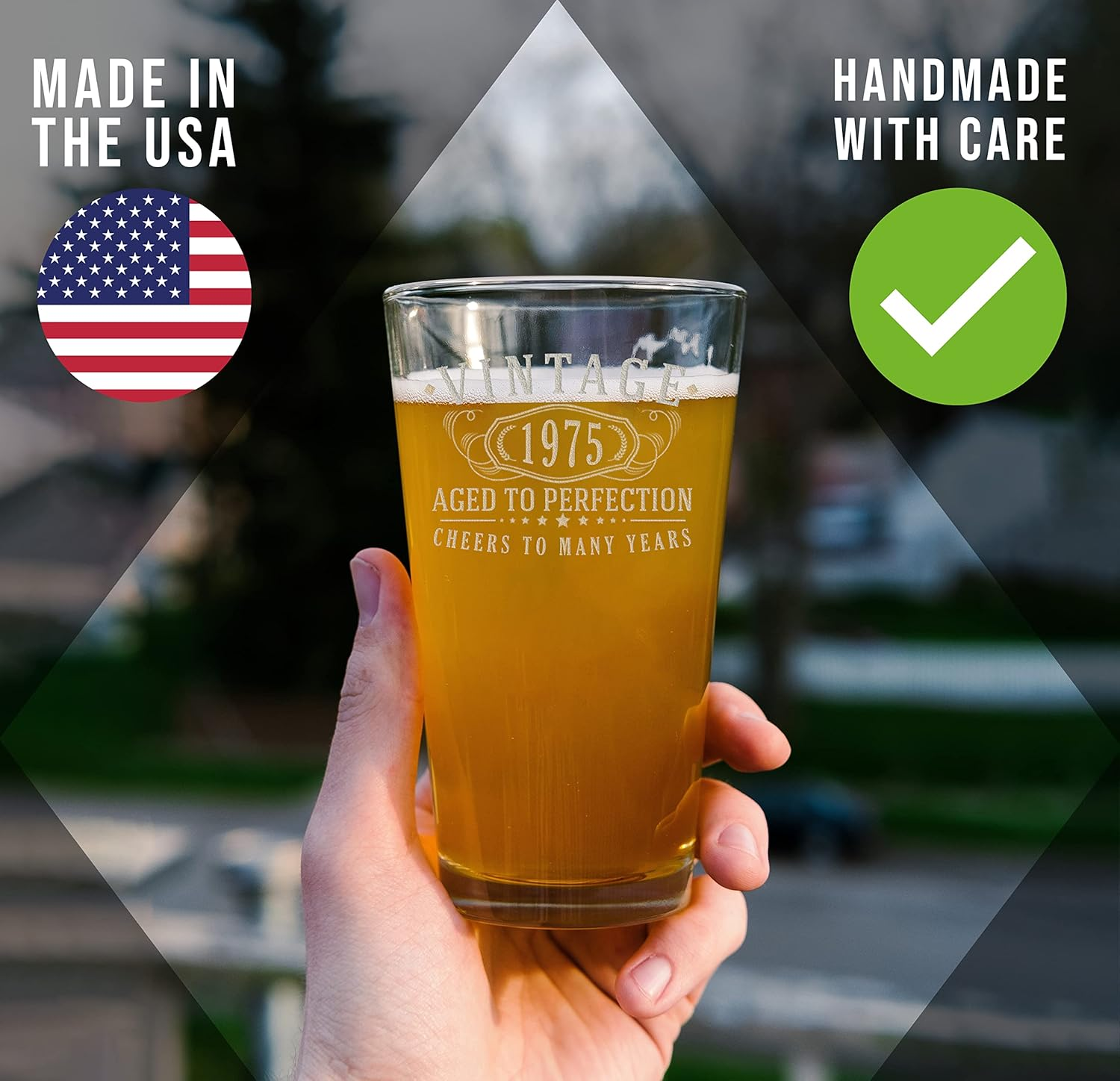 Vintage 1975 Etched 16Oz Pint Beer Glass - 50Th Birthday Gifts for Men - Cheers to 50 Years Old - 50Th Birthday Decorations for Him - Best Engraved Beer Gift Ideas for Men - Dad Grandpa 2.0 image number 3