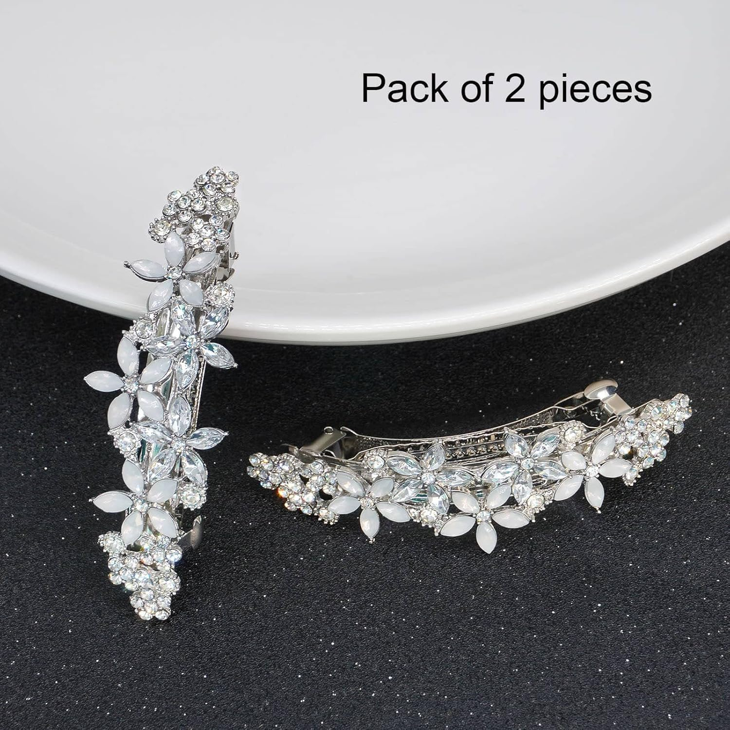 Goledwedy Hair Clips (2PCS) - Silver Rhinestone Flower Bridal Hair Accessories for Women, Hairclip for Parties & Special Occasions image number 4
