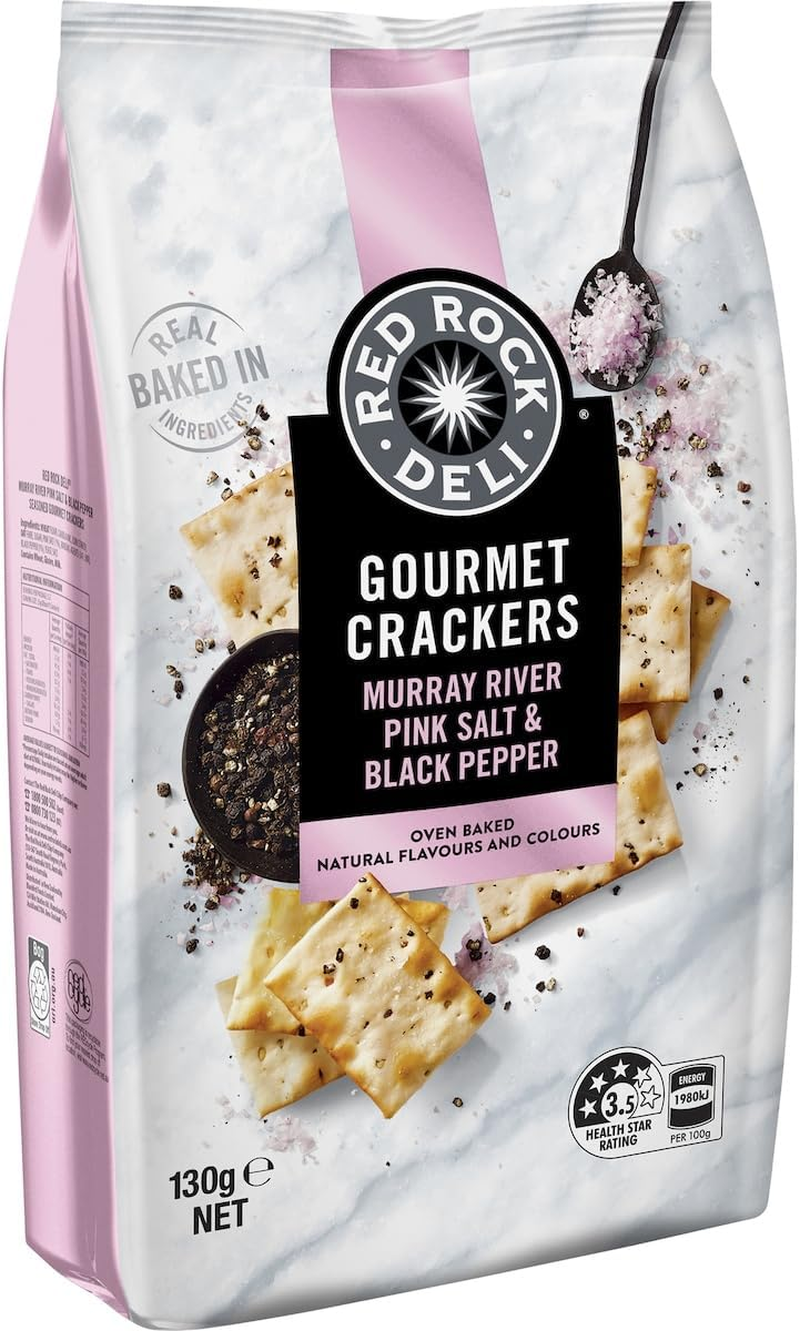 Red Rock Deli Gourmet Crackers with Murray River Pink Salt and Black Pepper 130 G image number 1