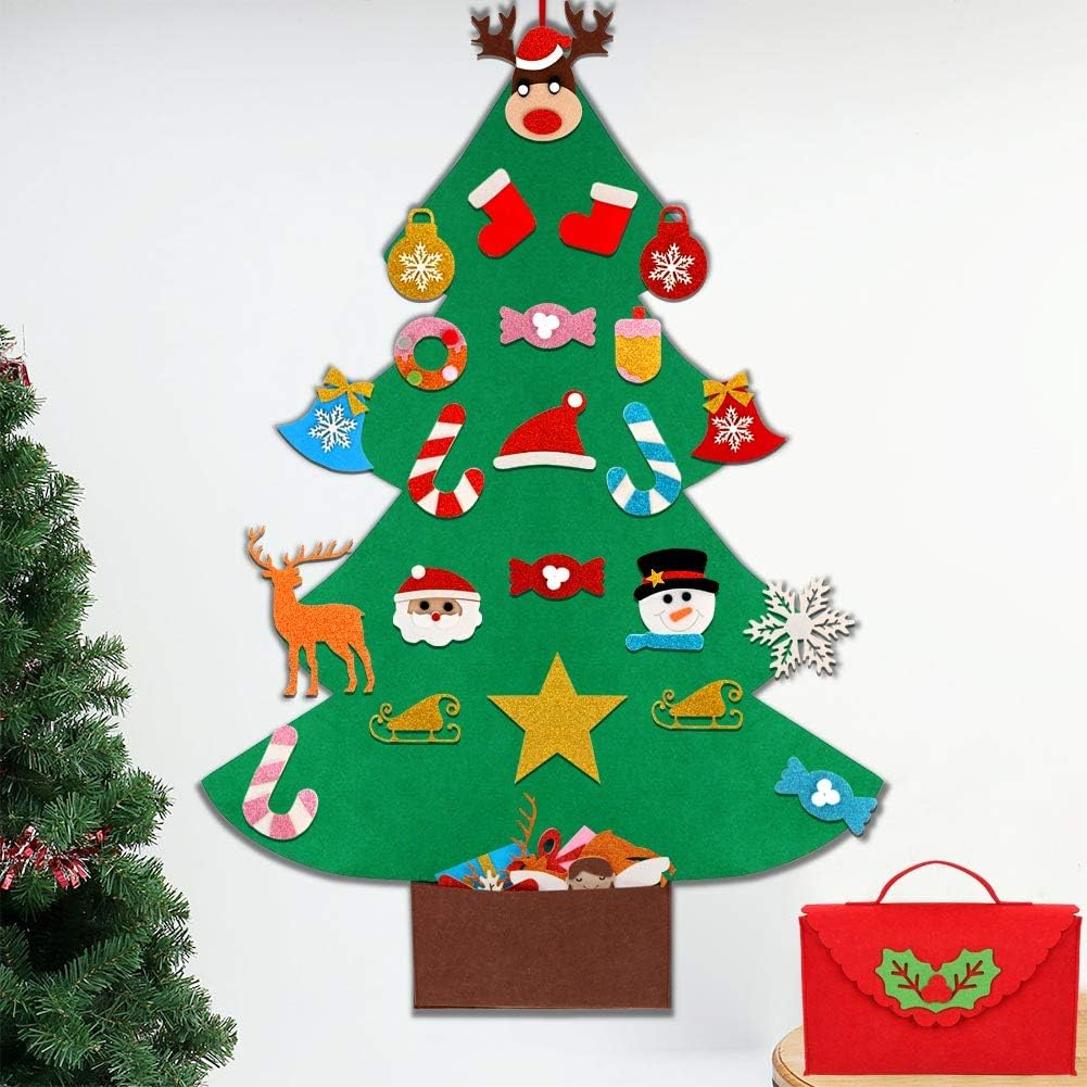 Ourwarm DIY Felt Christmas Tree for Kids, 3Ft Christmas Tree with 30Pcs Glitter Ornaments for Kids Xmas Gifts Christmas Door Wall Hanging Decorations - Matte image number 6