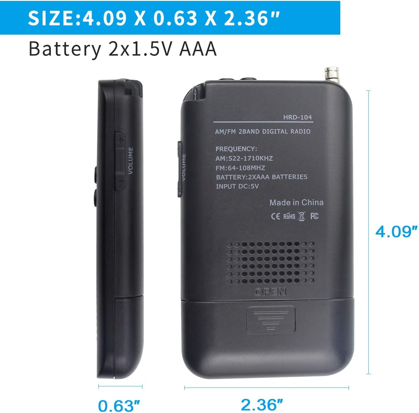 Pocket Portable AM FM Radio Mini Radio Digital Tuning Stereo Personal Radio with Earphone, Alarm Clock and Timer for Walking Running Jogging (Black) - Black image number 5