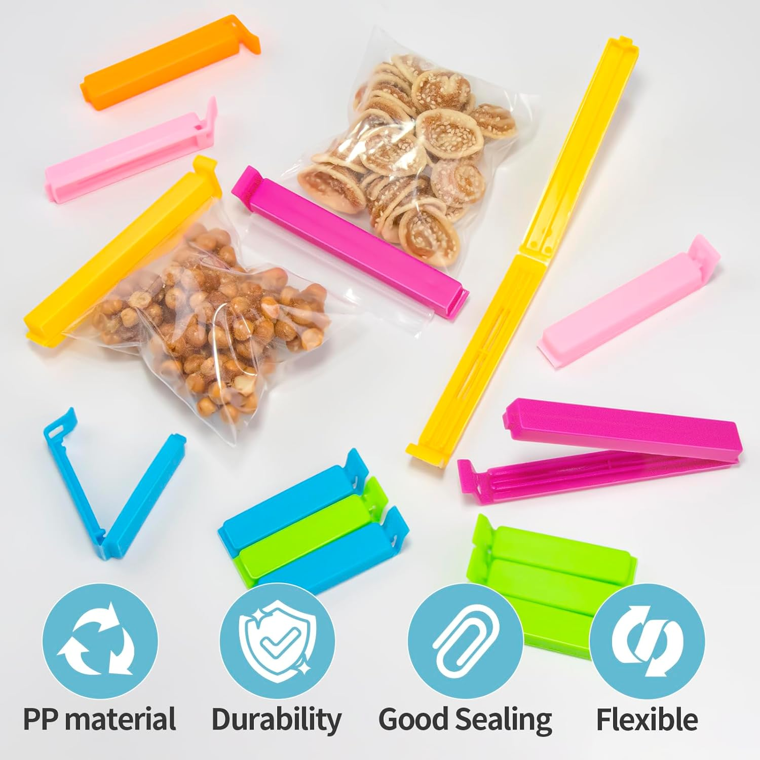 Bag Clips, 30 PCS Plastic Food Clips, Bag Clips for Food Storage Kitchen and Home, Chip Clips Three Size(4.3In X10, 3.35In X10, 2.5In X10) image number 2