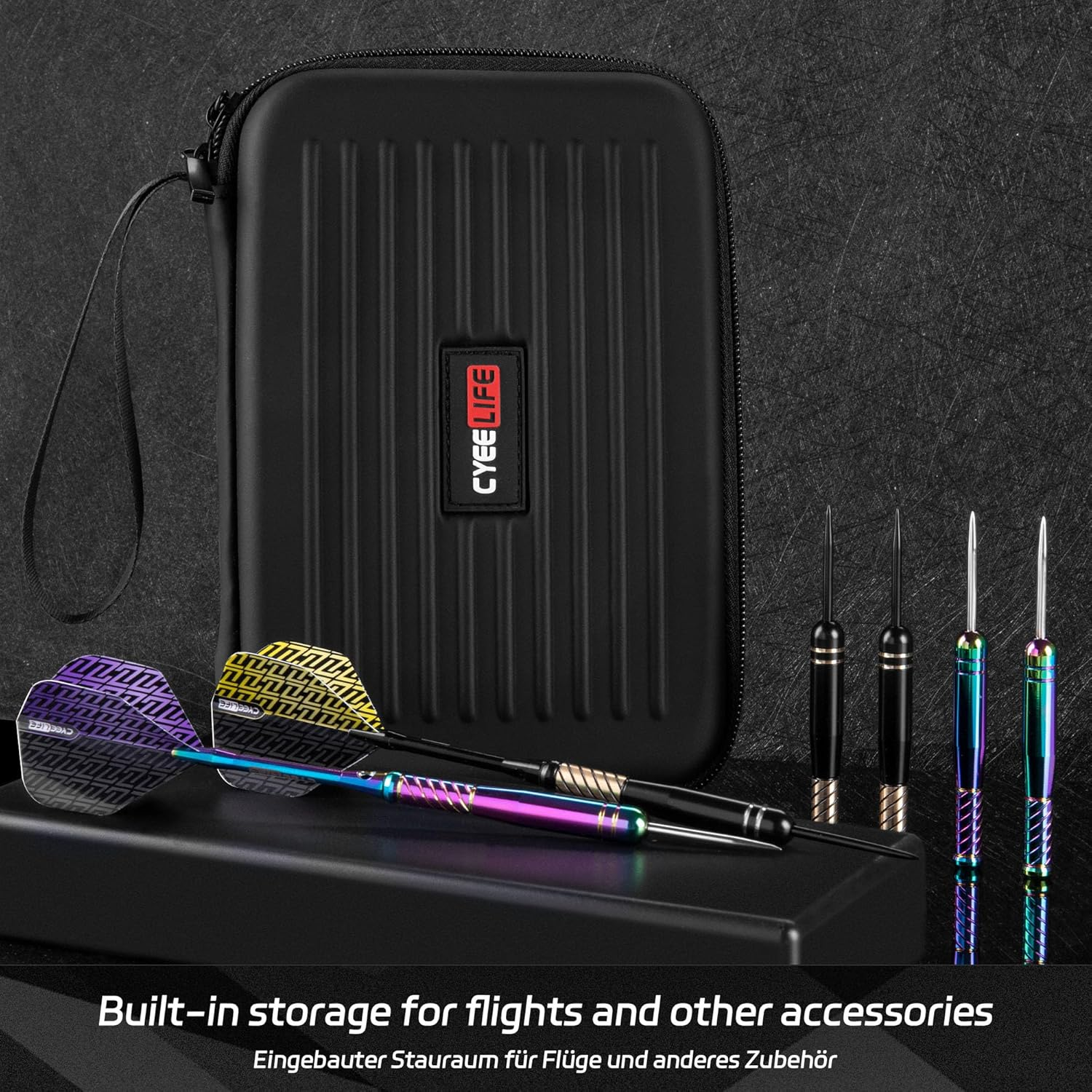 Cyeelife Pro Steel Tip Darts Set &ndash; 20G Brass Darts Gift Set with Dart Case | Includes 6 Aluminum Shafts, 12 Flights, 20 O-Rings, 2 Protectors, Sharpener & Tools for Beginners or Professionals image number 2