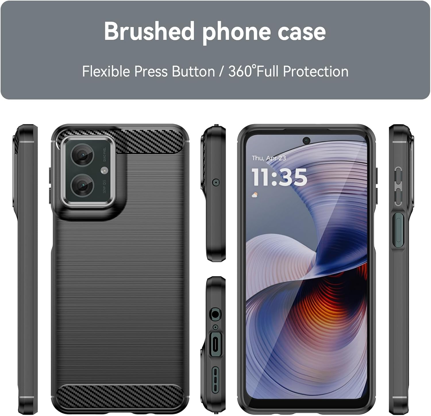 Case for Motorola Moto G55 5G 6.5-Inch, Shock-Absorption Brushed Flexible Soft Carbon Fiber Protective Cover for Motorola G55 - Black image number 1