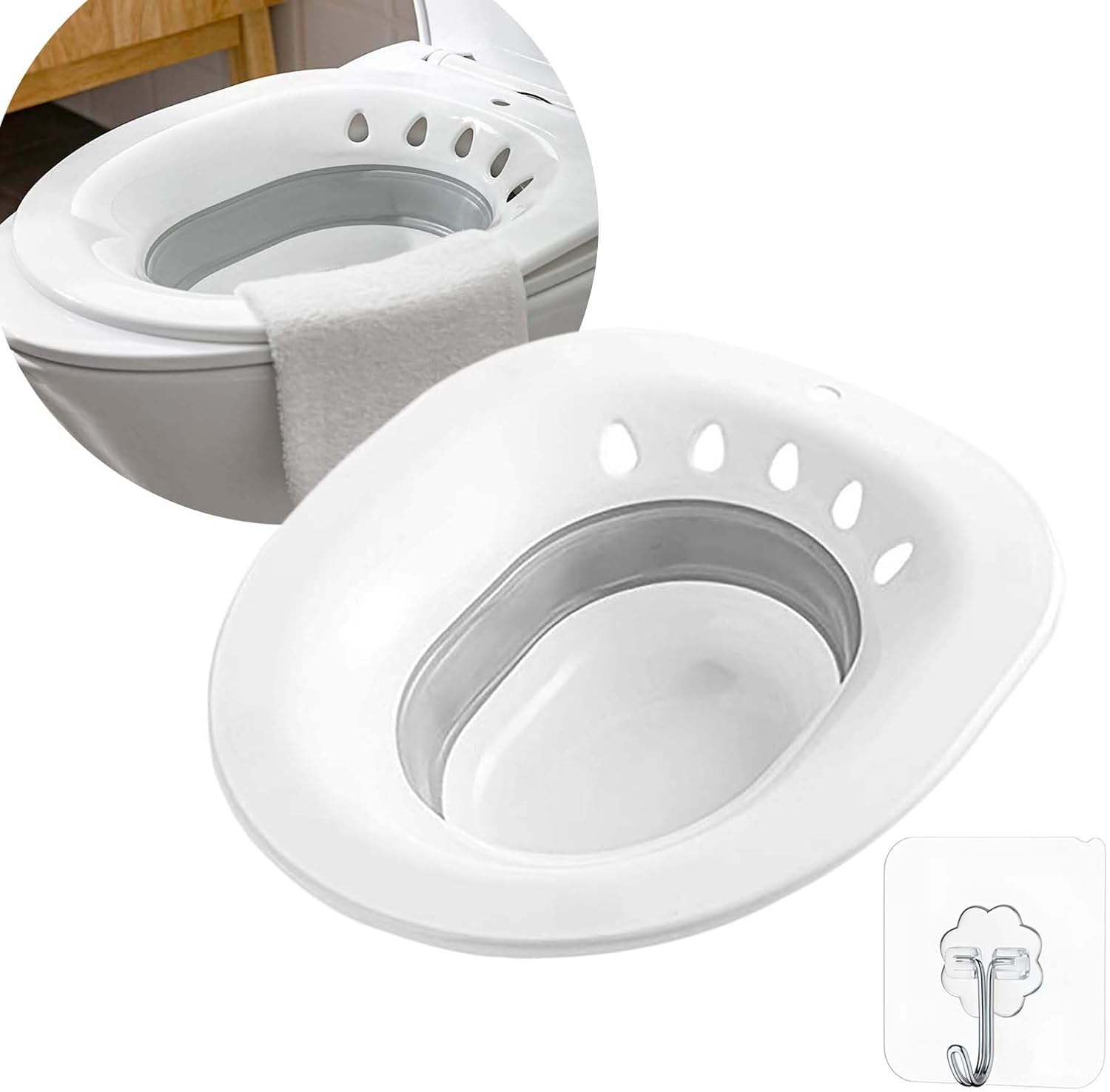 Foldable Portable Bidet with Hook - Large Capacity Wash Basin for Postpartum Recovery, Hemorrhoid Relief and Elderly Care, Fits Standard Toilets and Toilets (Gray)