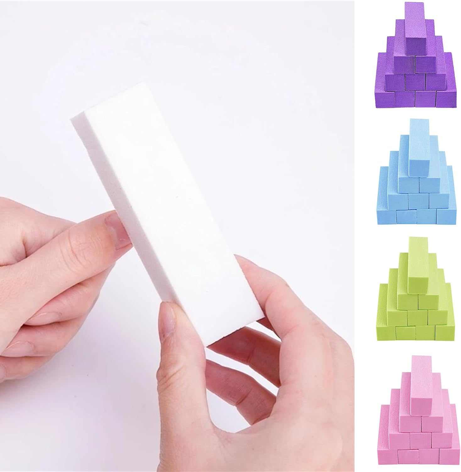 Rulbelok 4-Sided Nail File Blocks Sponge Nails Polish Sanding Buffer Strips 10Pcs Professional Nail Buffers Nail Grooming Tools - Purple image number 2