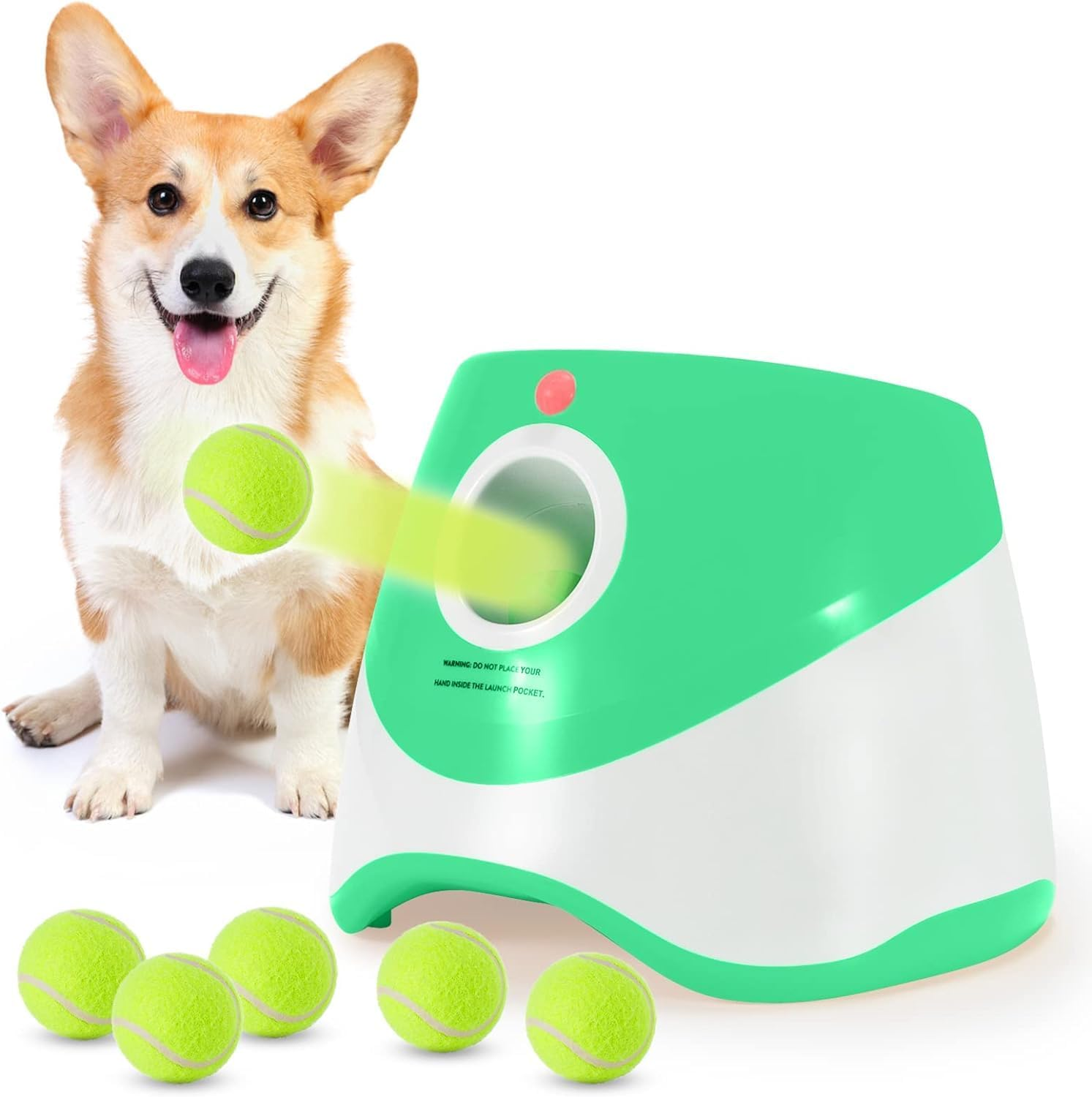 Automatic Dog Ball Launcher, Dog Ball Thrower with 6 Balls, 3 Adjustable Distance Settings,Dog Toy for Indoor and Outdoor (Green) image number 5