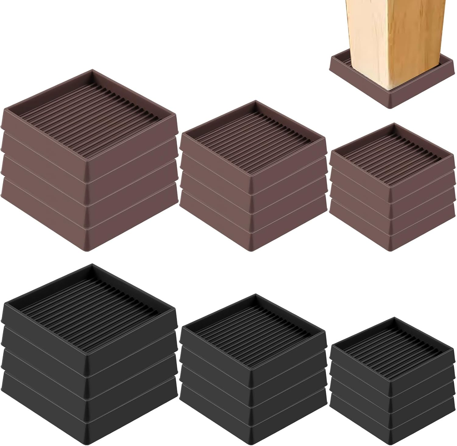 Swpeet 4Pcs 3" X 3" Square Black Rubber anti Skid Caster Cups Non Slip Furniture Pads Kit, Anti-Slip Gripper, anti Skid Furniture Feet anti Slide Floor Stoppers for Bed Couch Table Chair Stoppers image number 6
