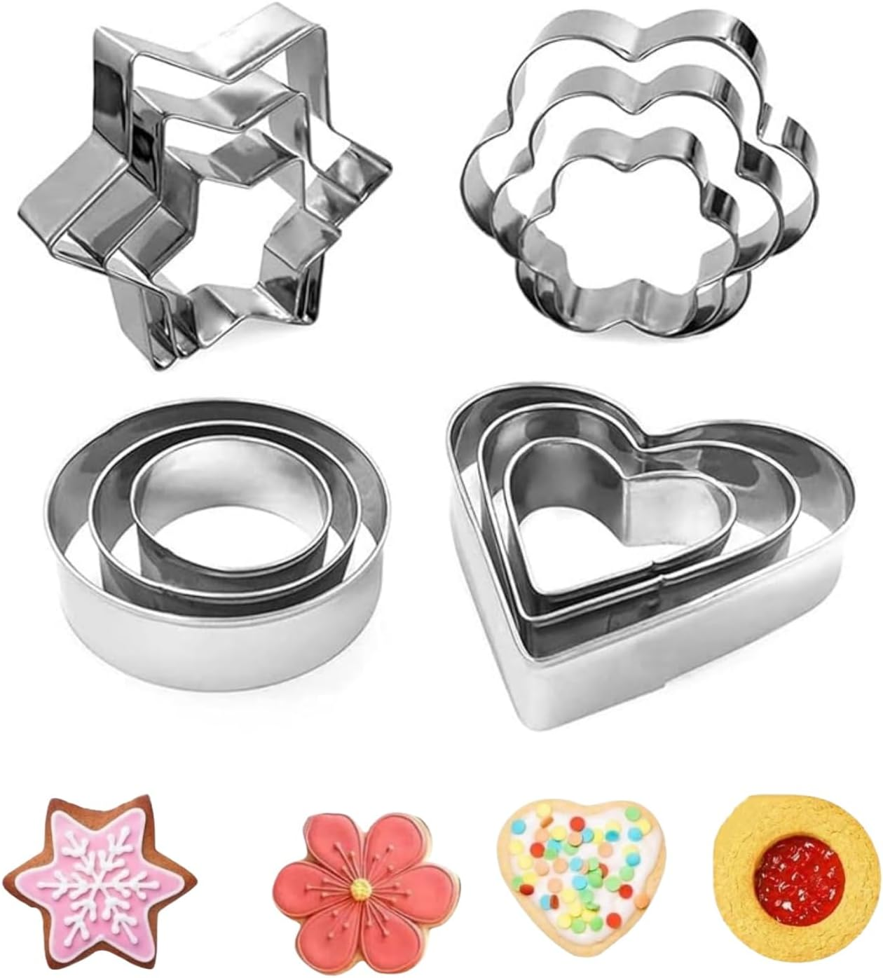 Cookie Cutter,12 PCS Heart Star Circle Flower Shaped Stainless Steel Cookie Cutter for Baking Mold Cutting Mould Cookie Pastry Fruit image number 1